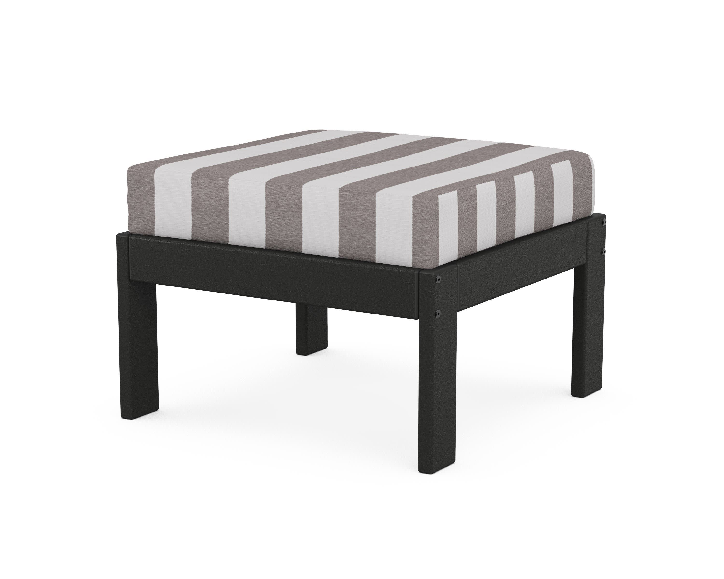 Vineyard Modular Ottoman in Black / Cabana Stripe Grey Mist