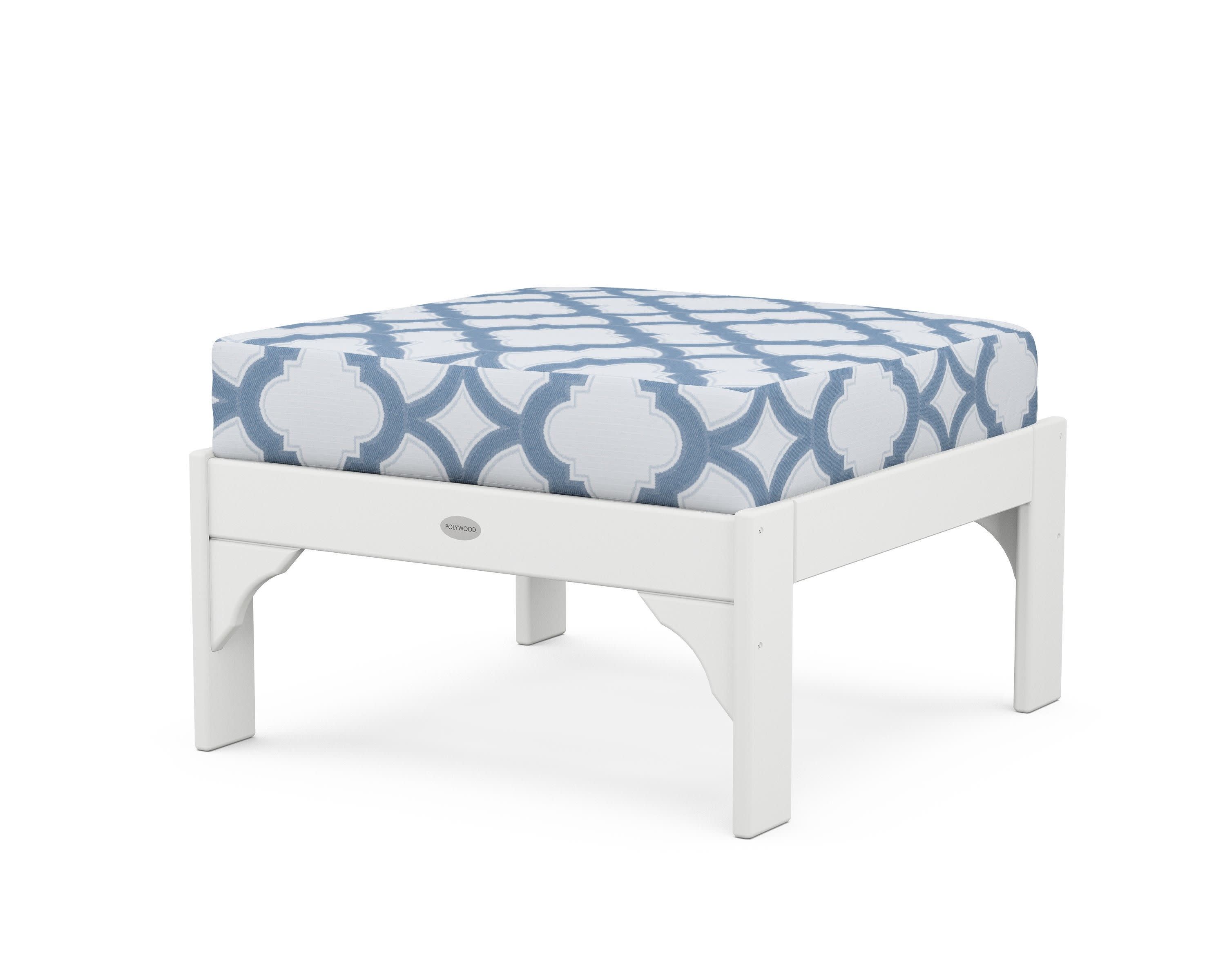 Vineyard Deep Seating Ottoman in White / Trellis Sky Blue