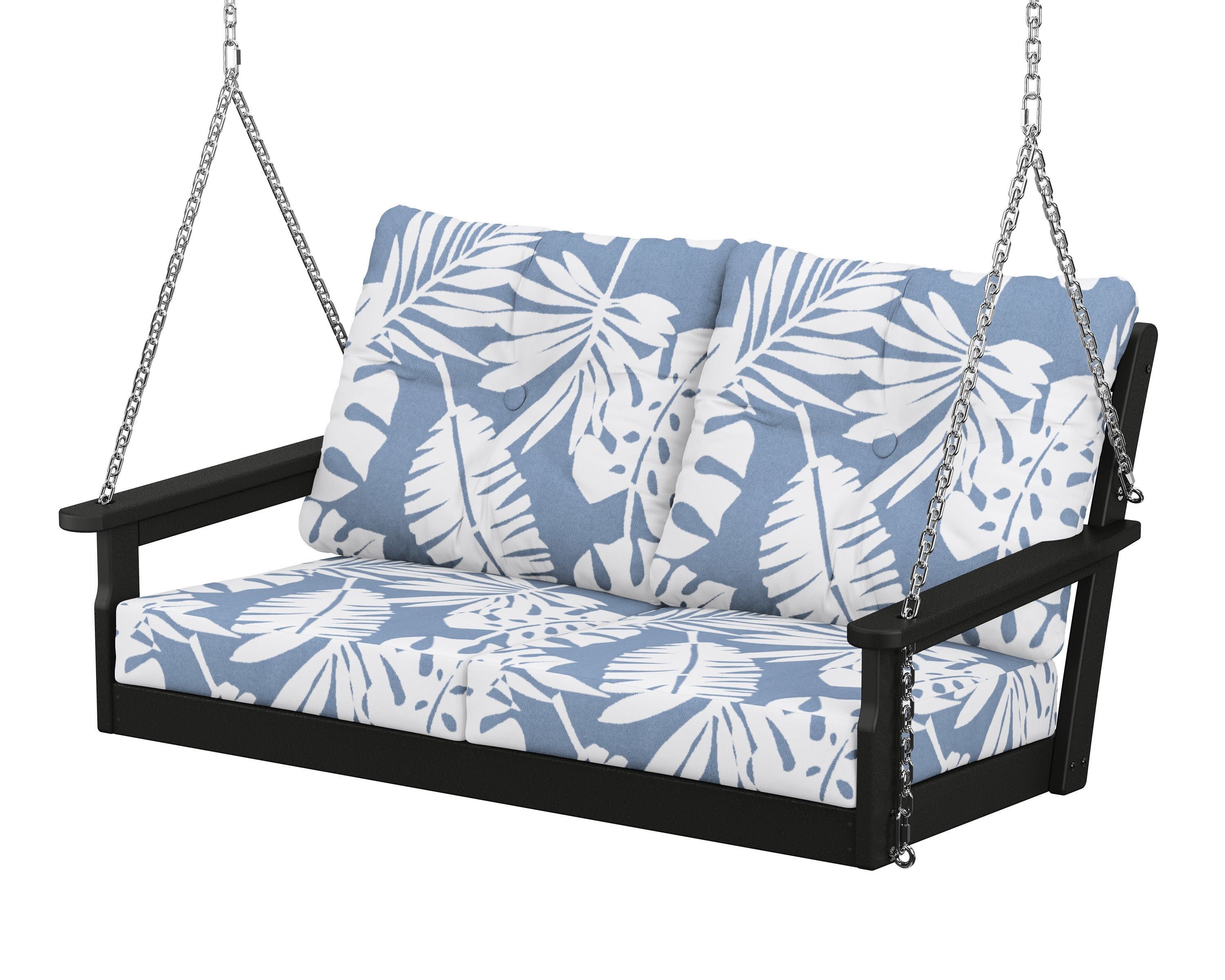 Vineyard Deep Seating Swing in Black / Leaf Sky Blue