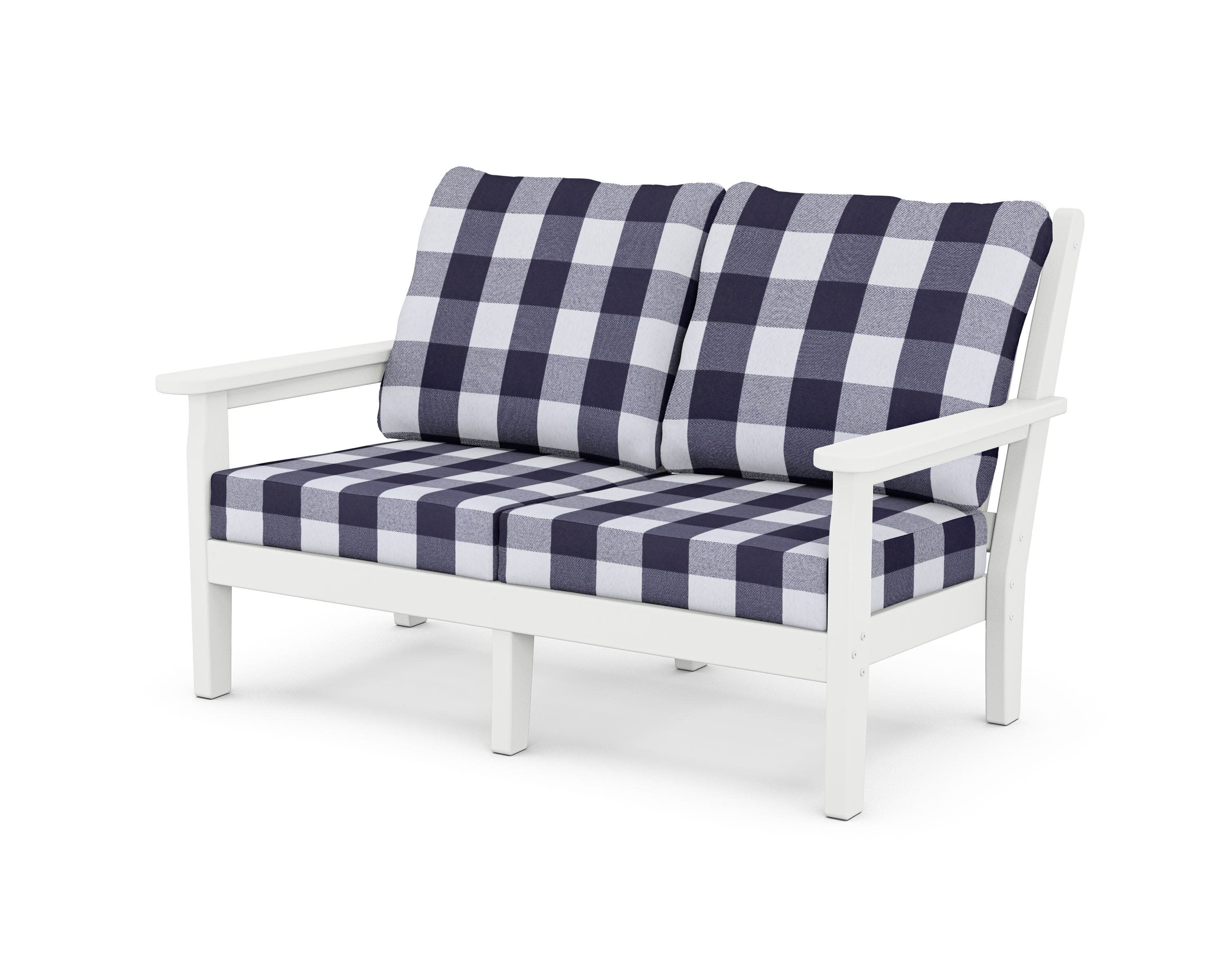 Chippendale Deep Seating Loveseat in White / Buffalo Plaid Navy