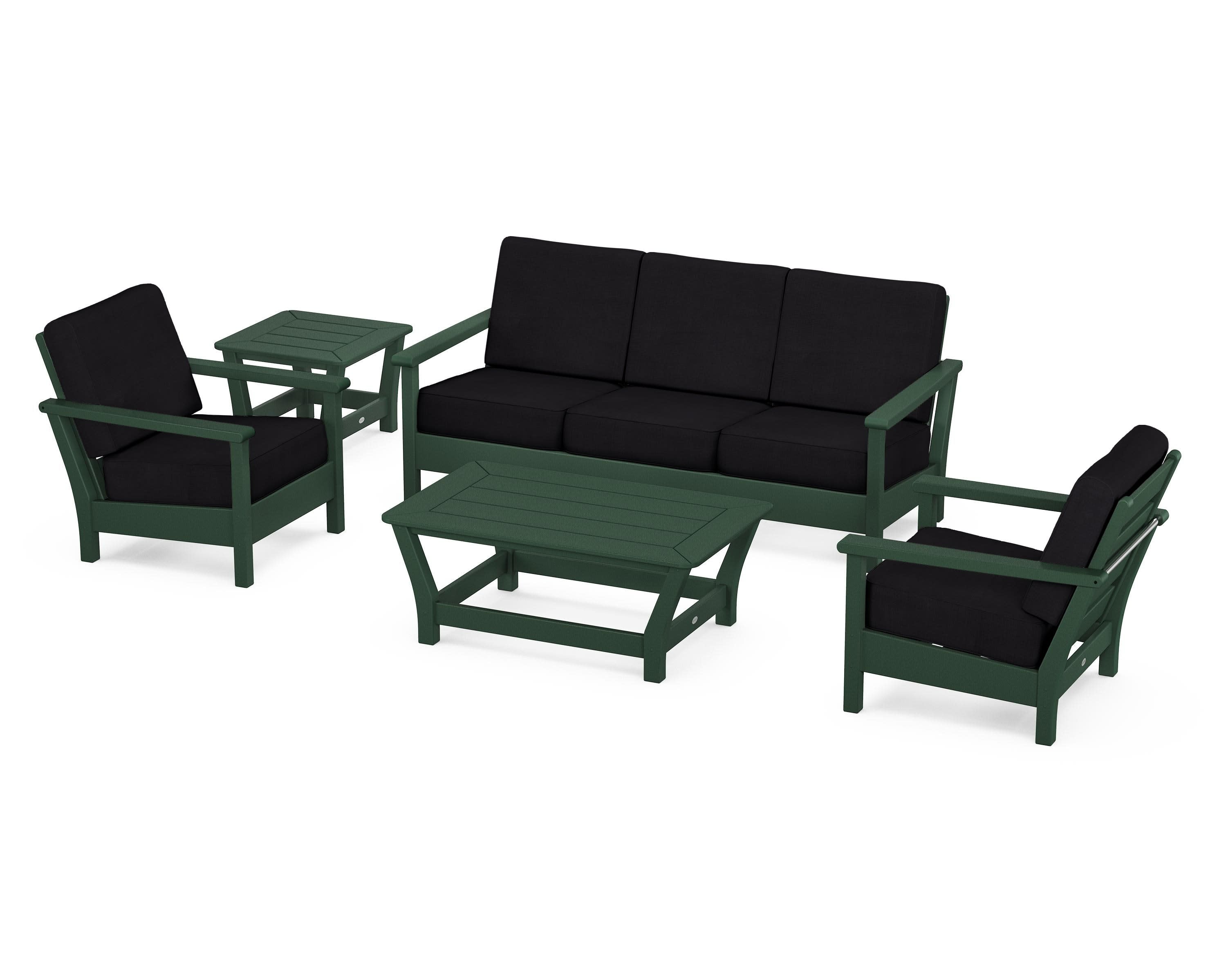 Harbour 5-Piece Deep Seating Set in Green / Midnight Linen
