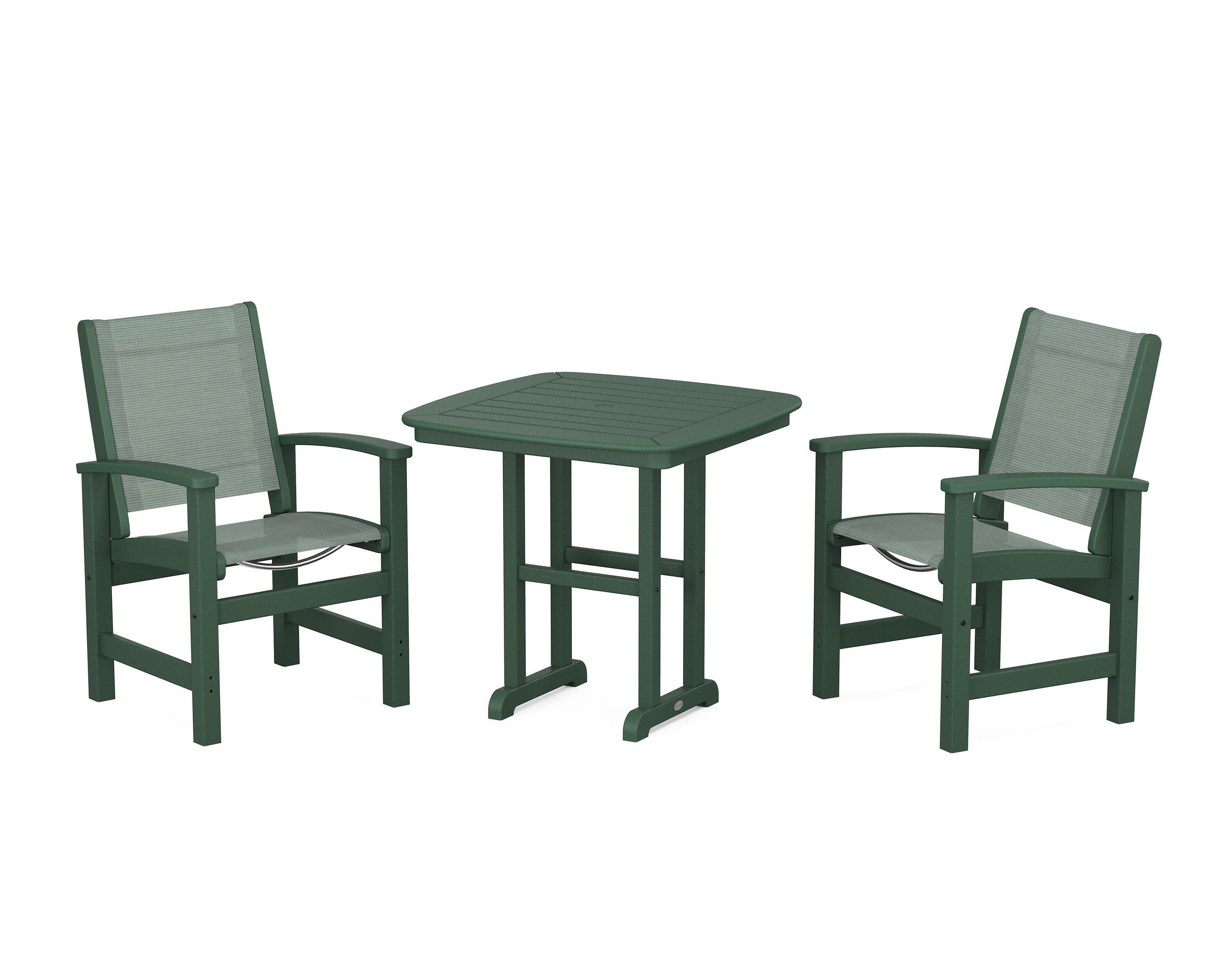 Coastal 3-Piece Dining Set in Green / Dupioni Sea Mist Sling