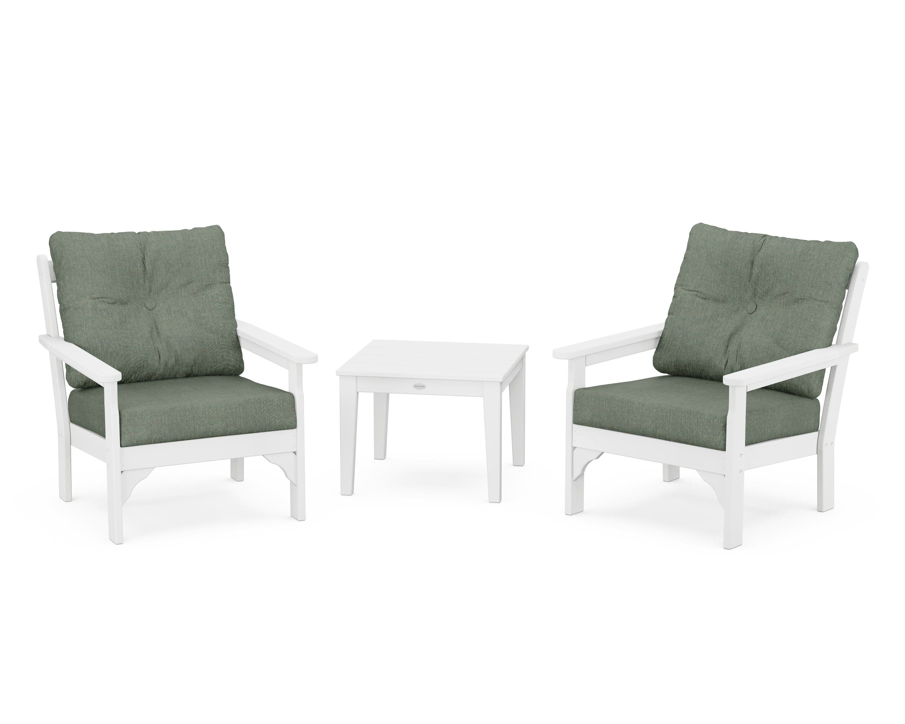 Vineyard 3-Piece Deep Seating Set in White / Cast Sage