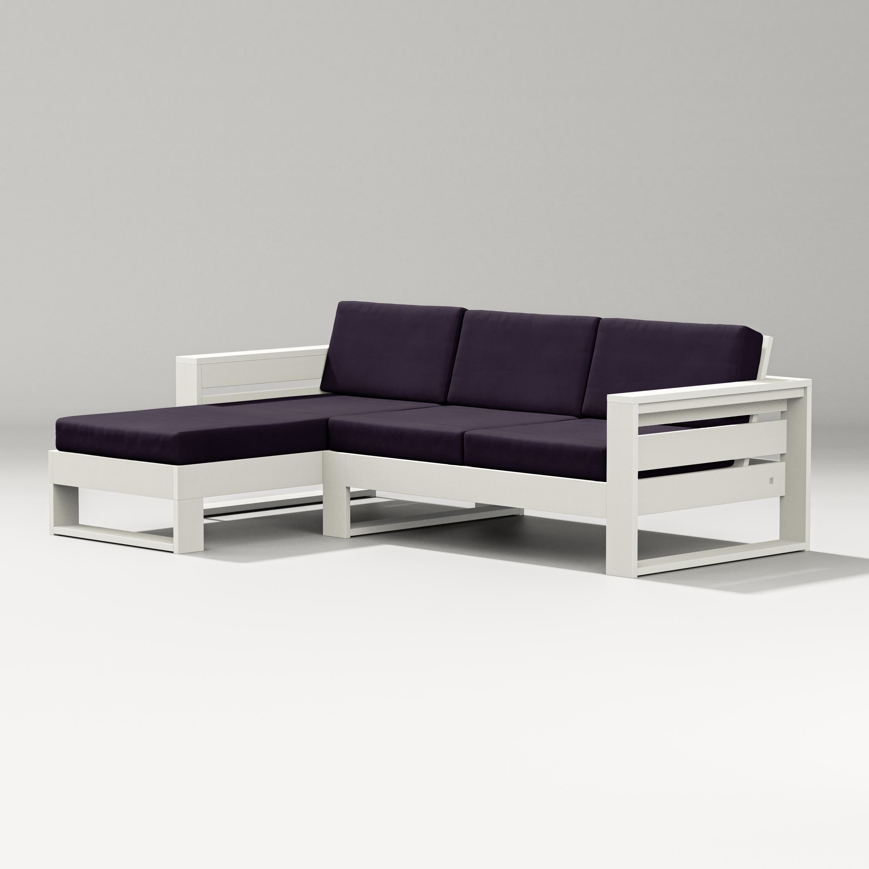 Latitude Left Chaise Sectional in Vintage White / Navy Linen