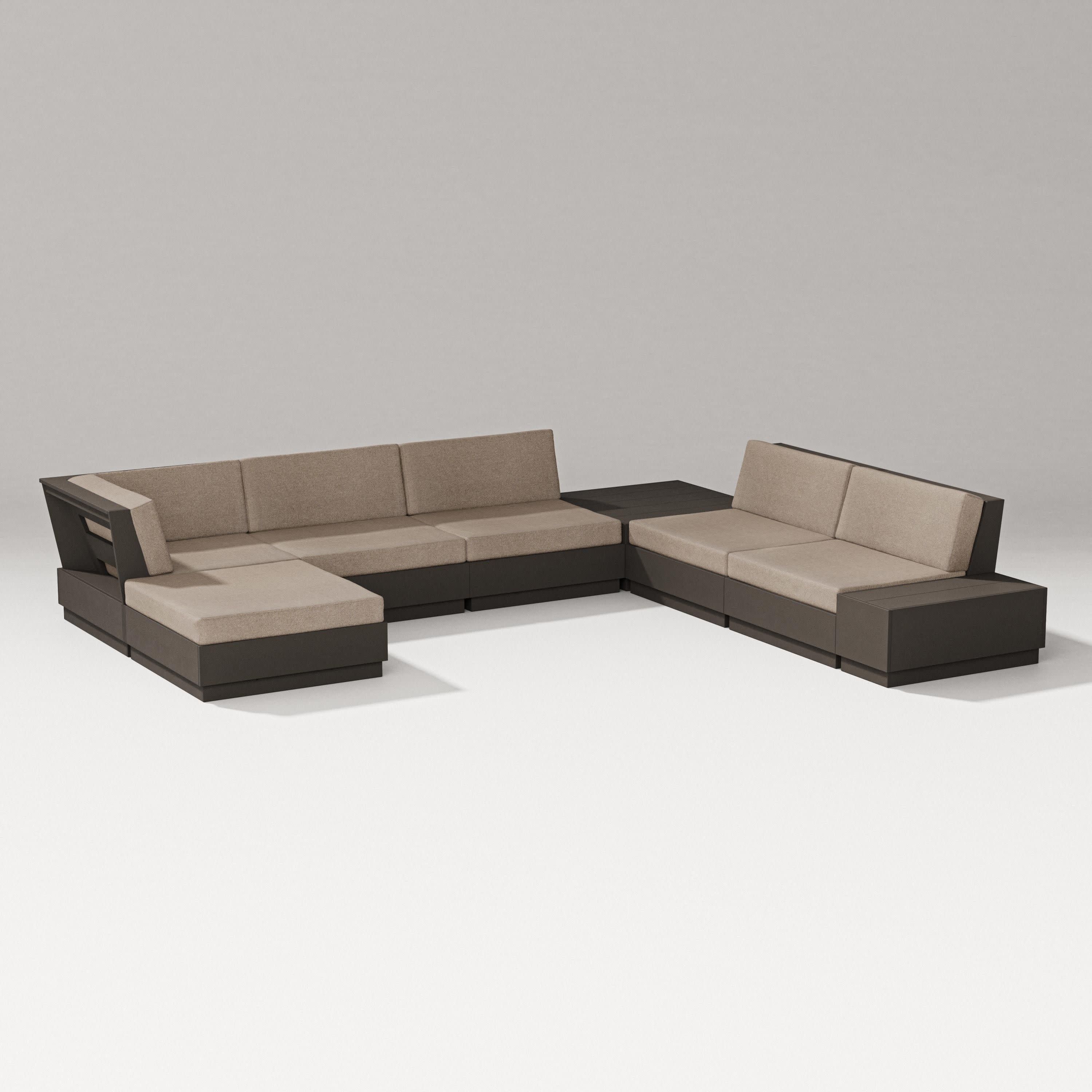 Elevate 8-Piece Corner Sectional in Vintage Coffee / Spiced Burlap