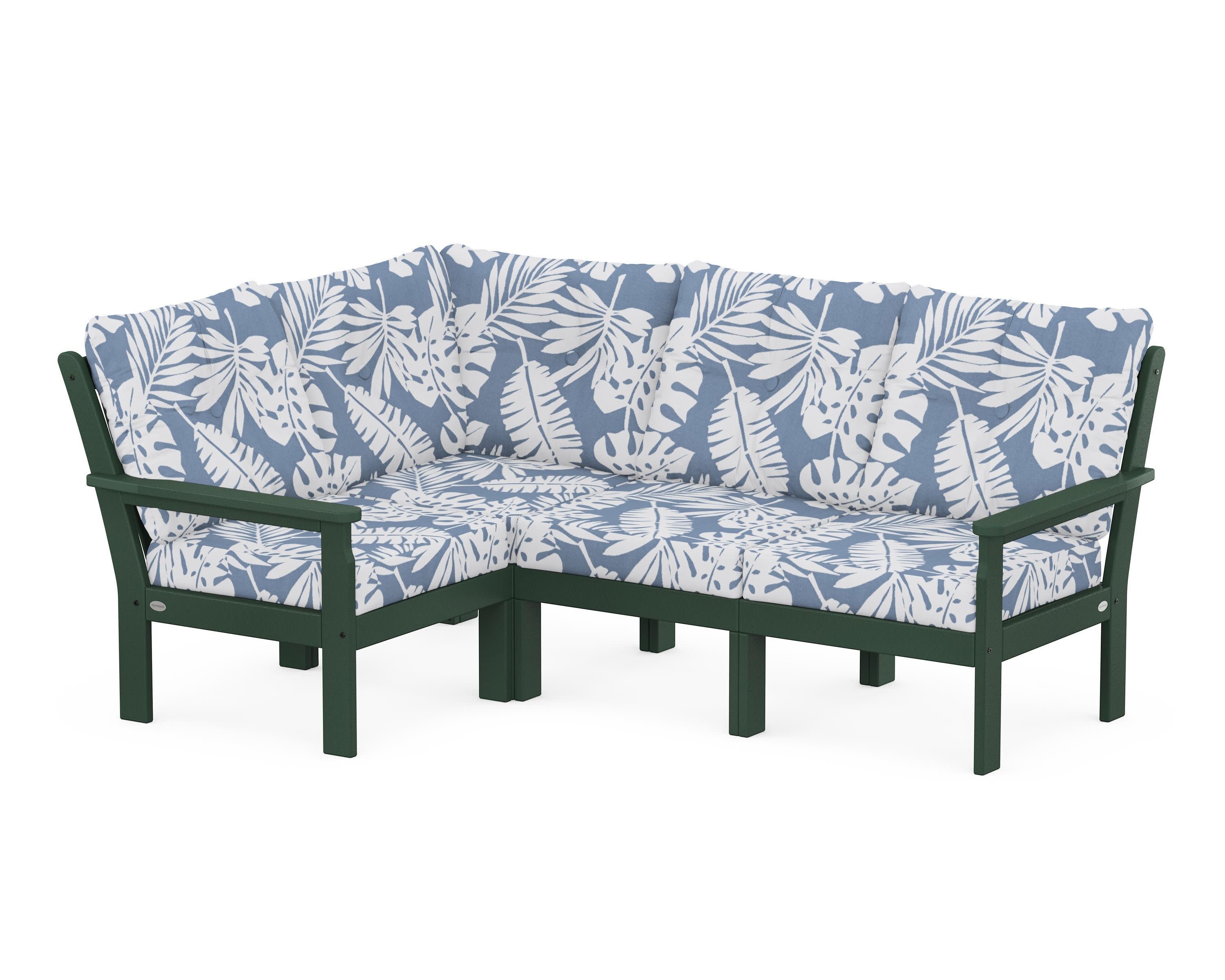 Vineyard 4-Piece Sectional in Green / Leaf Sky Blue