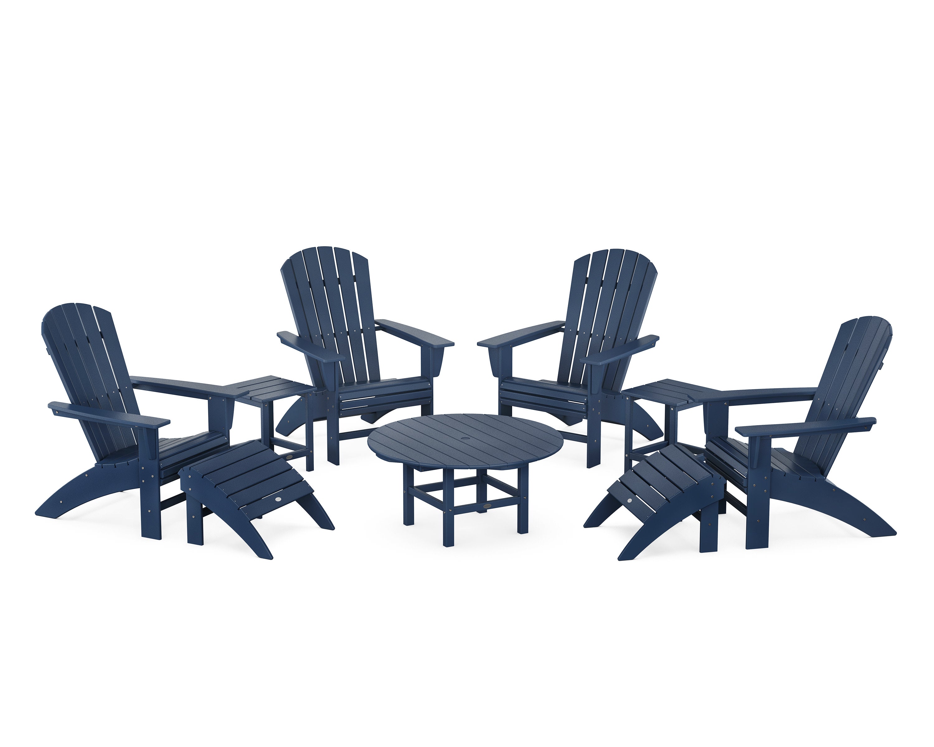 Nautical Curveback Adirondack Chair 9-Piece Conversation Set in Navy