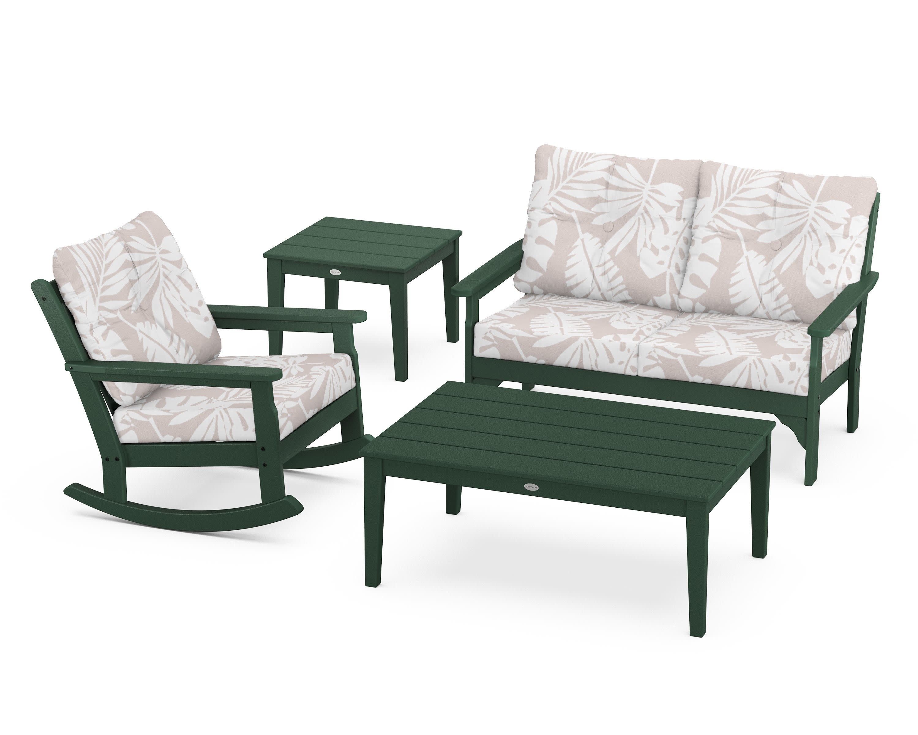 Vineyard 4-Piece Deep Seating Rocker Set in Green / Leaf Dune Burlap