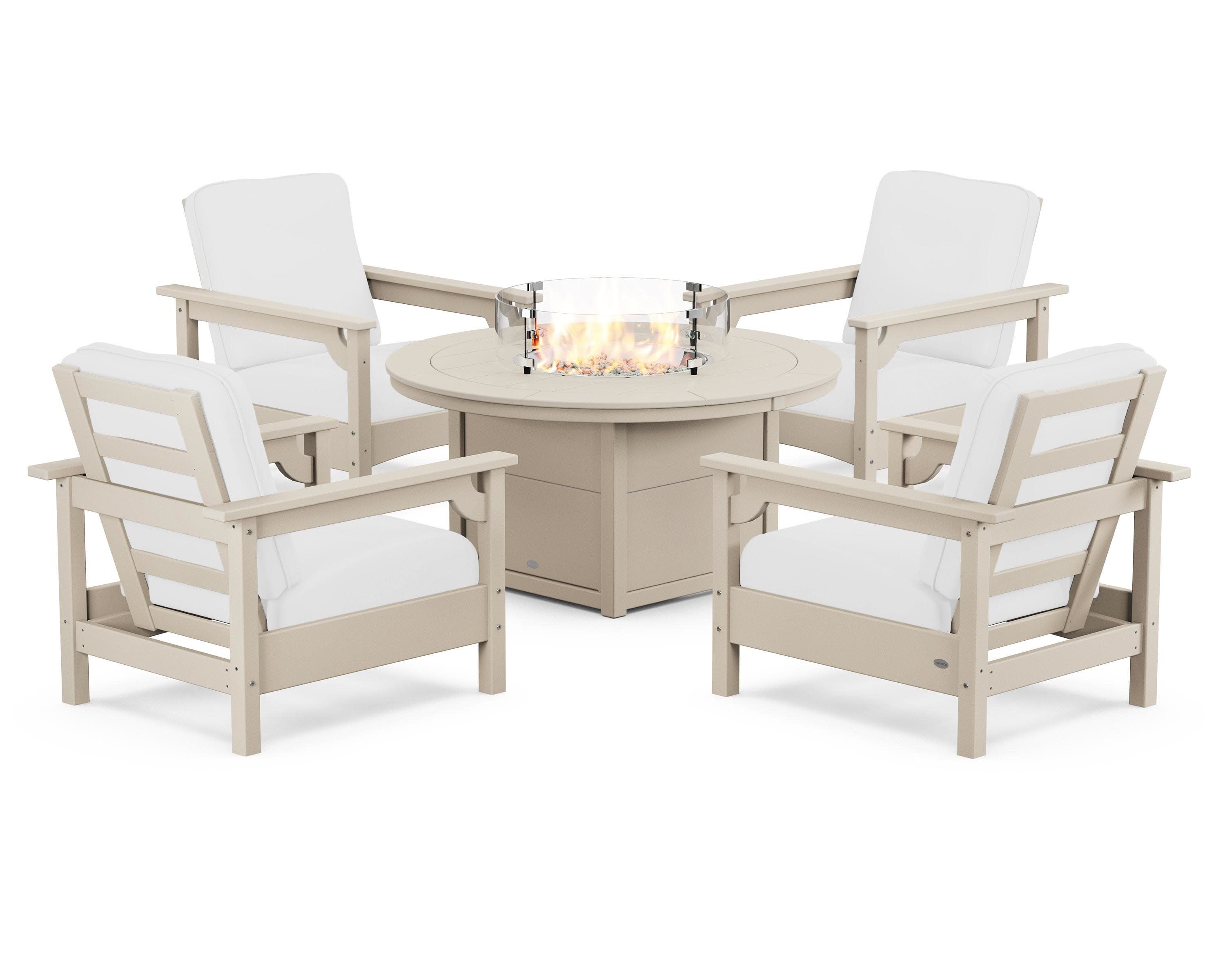 Club 5-Piece Conversation Set with Fire Pit Table in Sand / Natural
