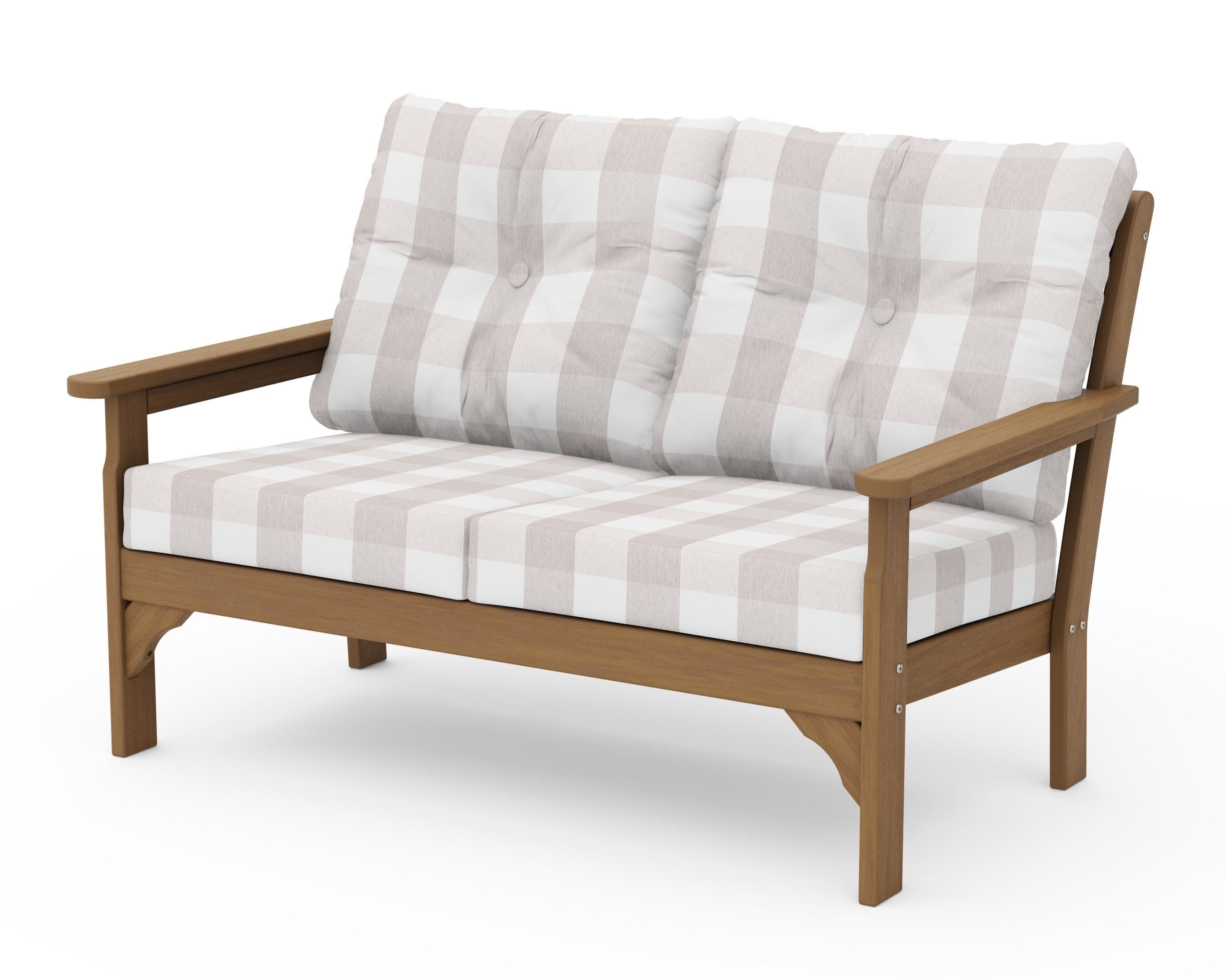 Vineyard Deep Seating Loveseat in Natural / Buffalo Plaid Dune Burlap