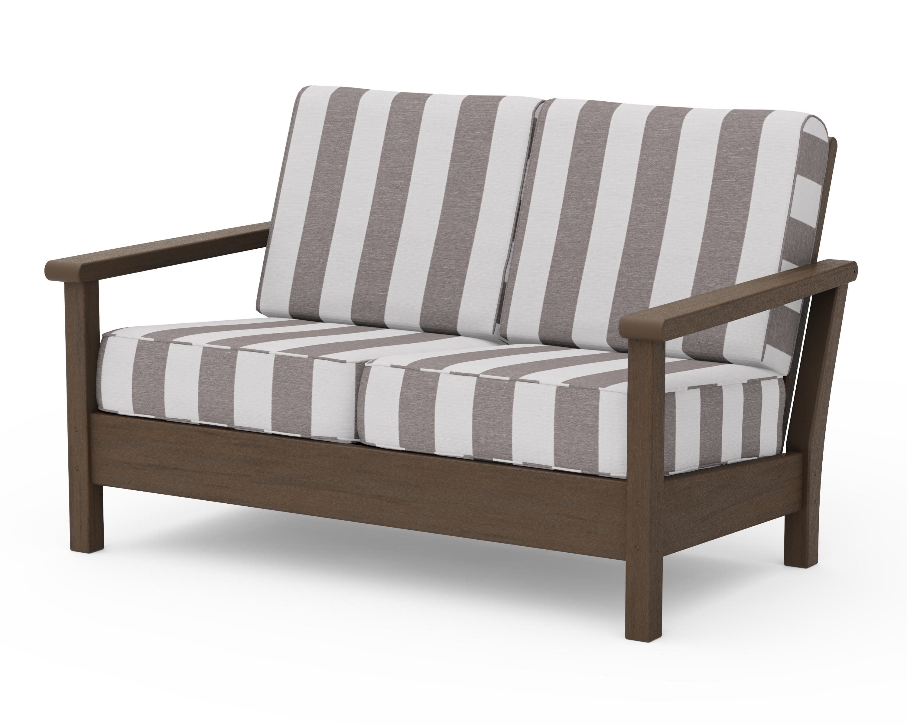 Harbour Deep Seating Loveseat in Kona / Cabana Stripe Grey Mist