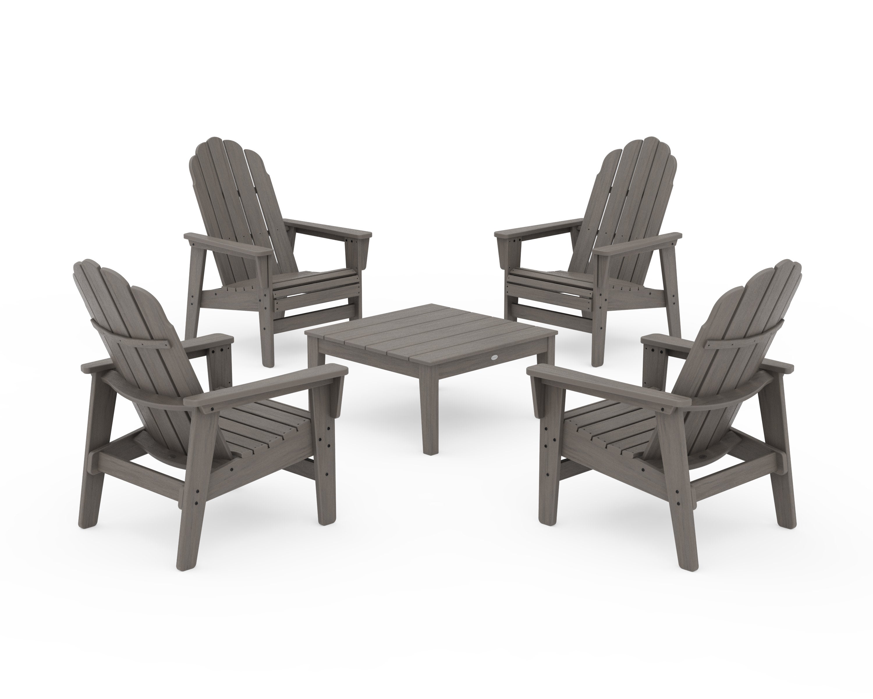 5-Piece Vineyard Grand Upright Adirondack Chair Conversation Group in Driftwood