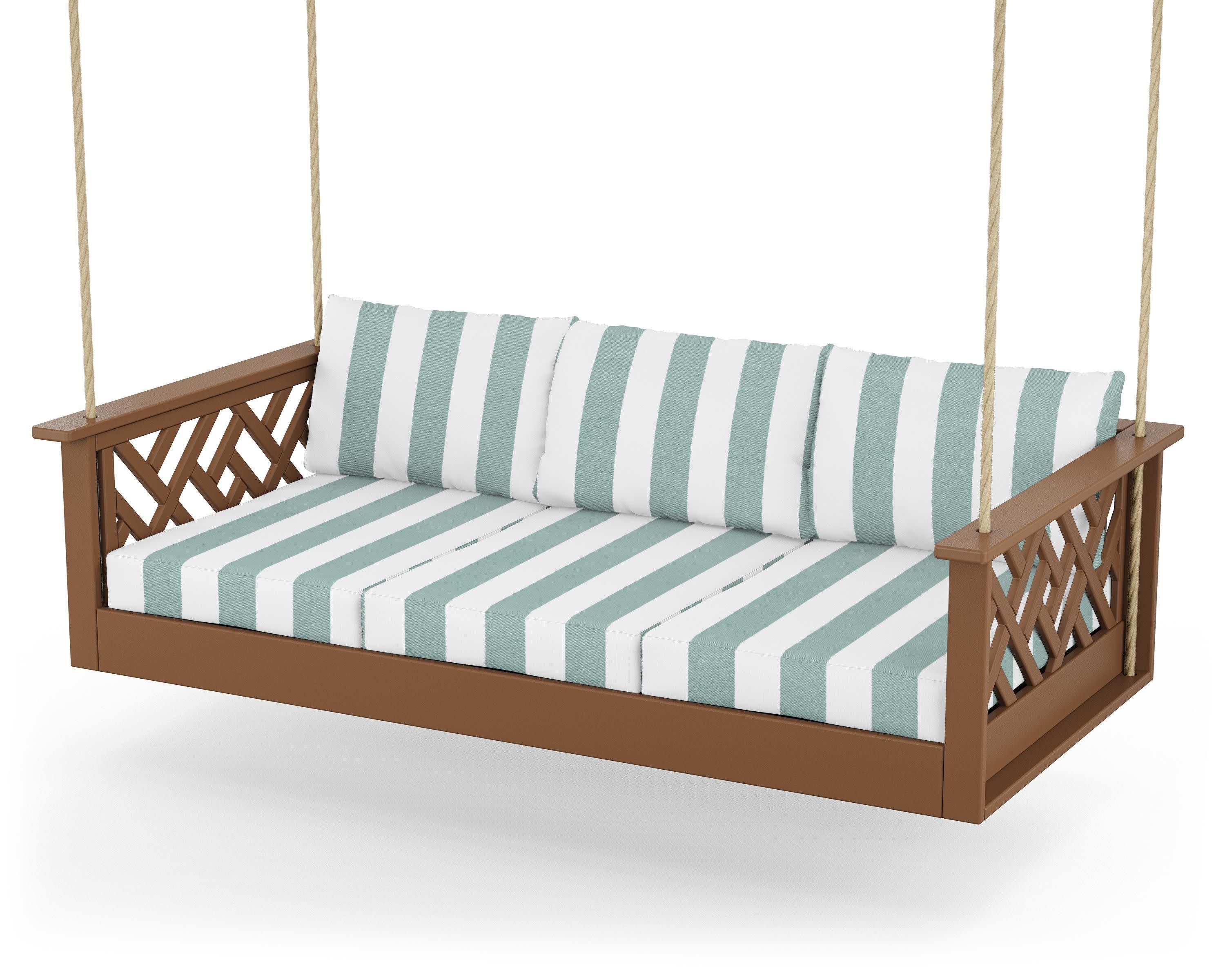 Chippendale Daybed Swing in Teak / Cabana Stripe Glacier Spa