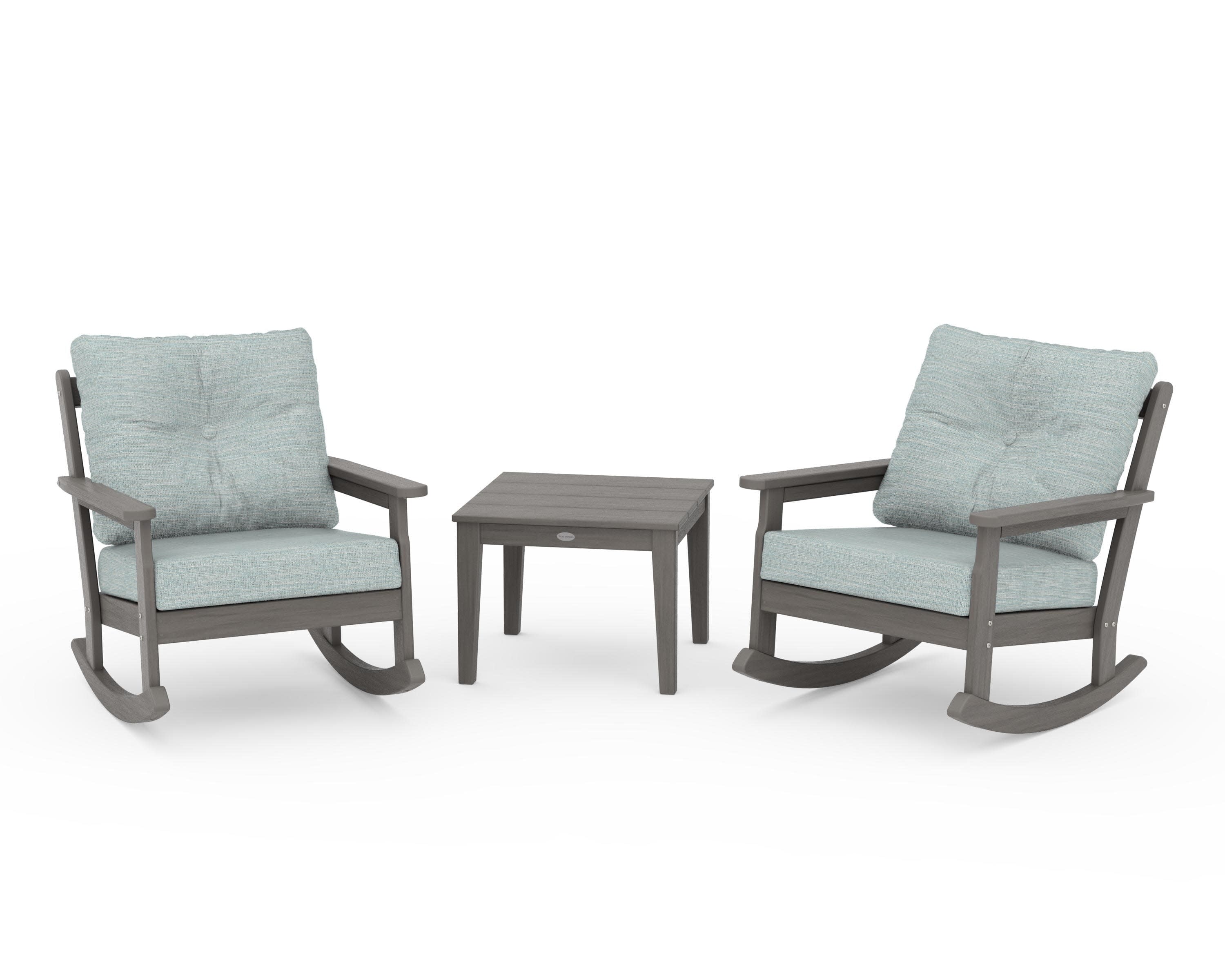 Vineyard 3-Piece Deep Seating Rocker Set in Driftwood / Soothe Mist