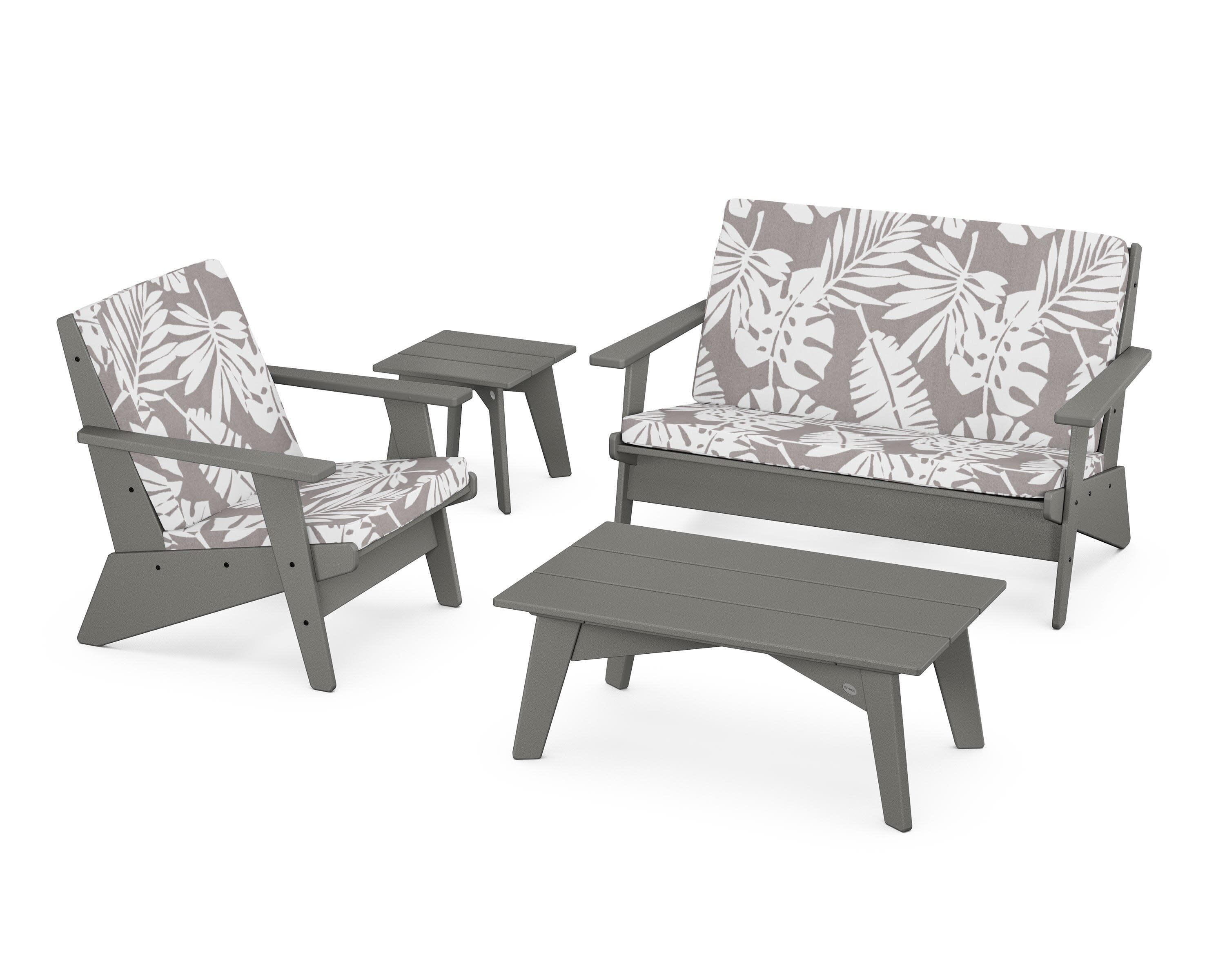 Riviera Modern Lounge 4-Piece Set in Slate Grey / Leaf Grey Mist
