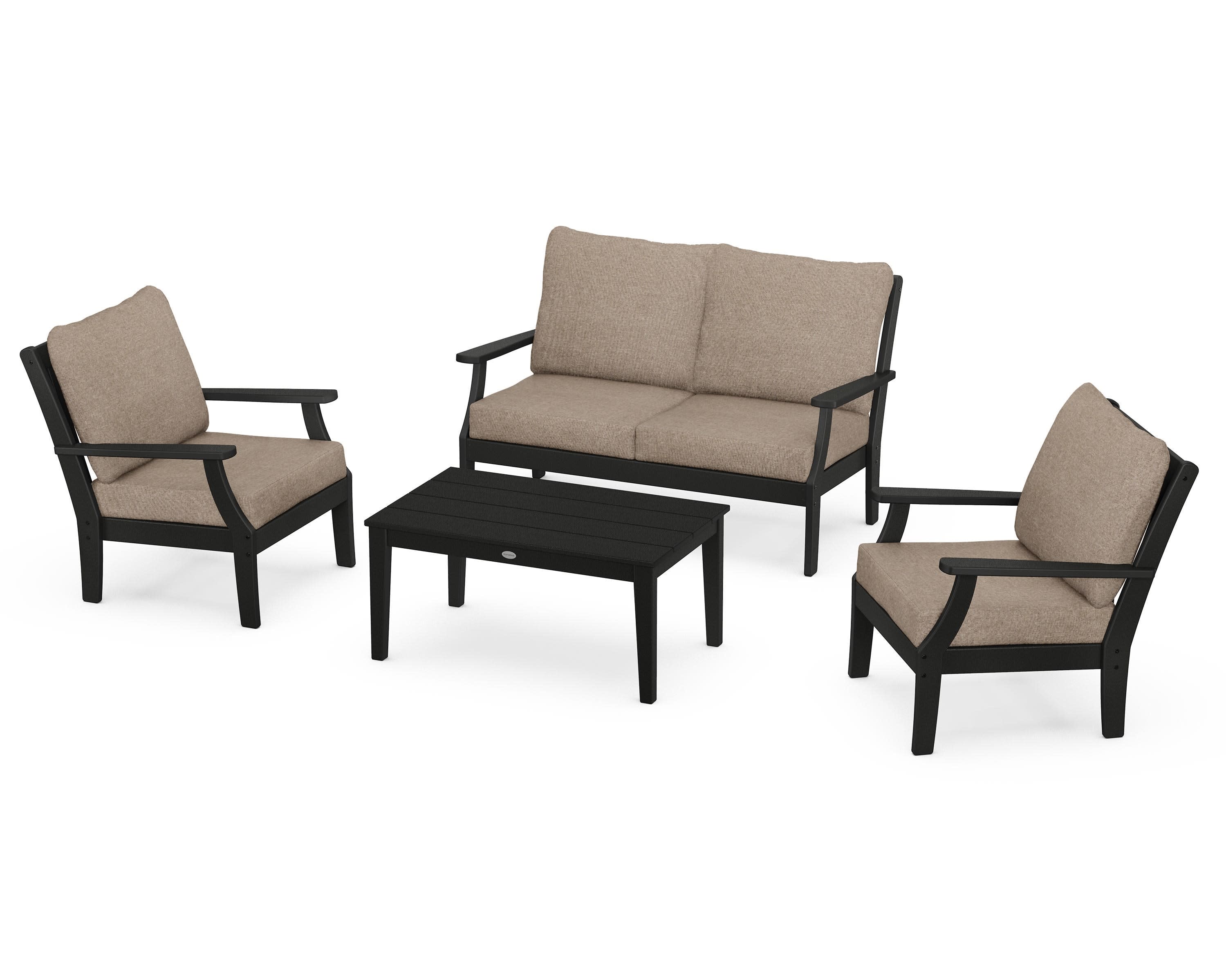 Braxton 4-Piece Deep Seating Chair Set in Black / Spiced Burlap
