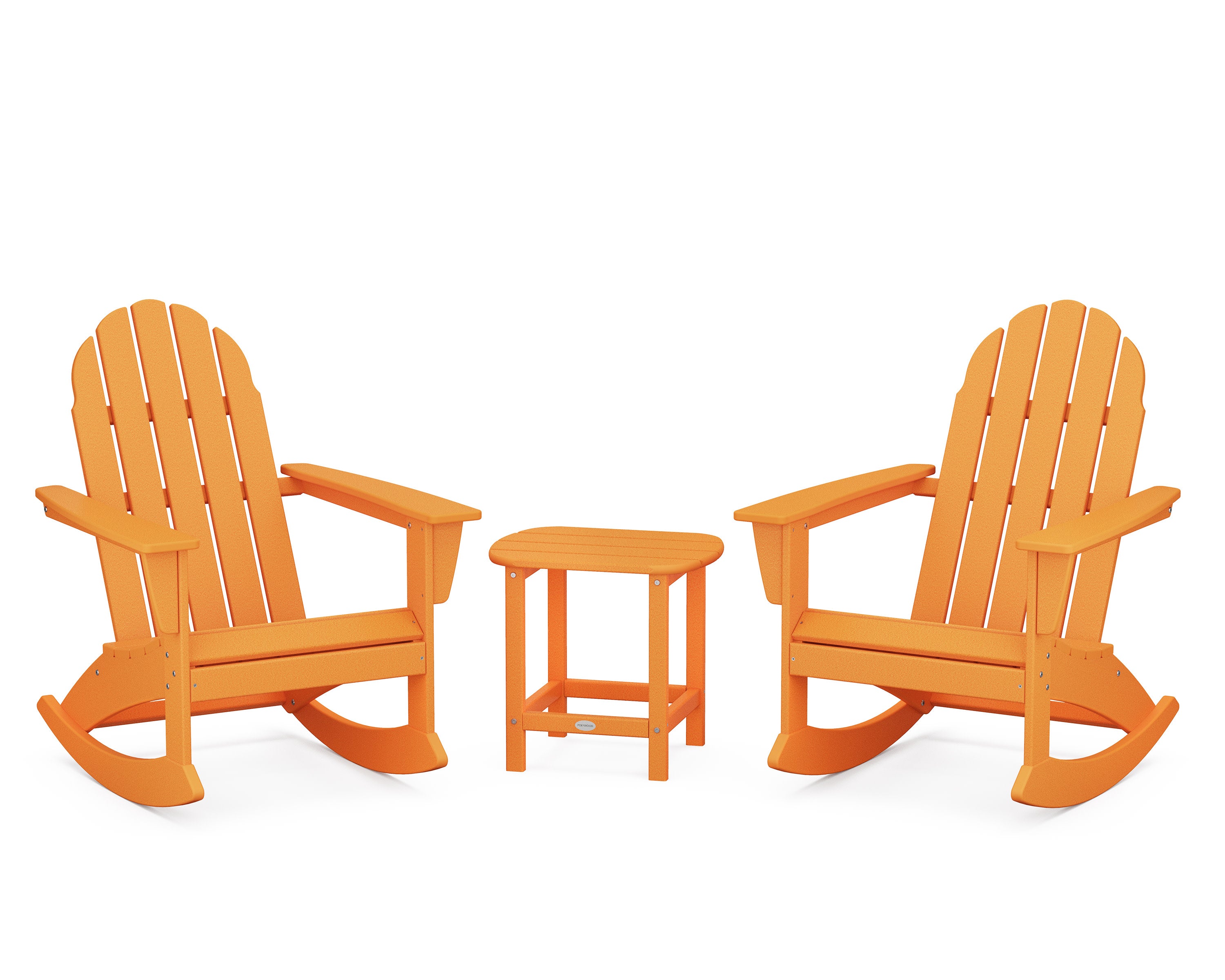 Vineyard 3-Piece Adirondack Rocking Chair Set with South Beach 18" Side Table in Tangerine
