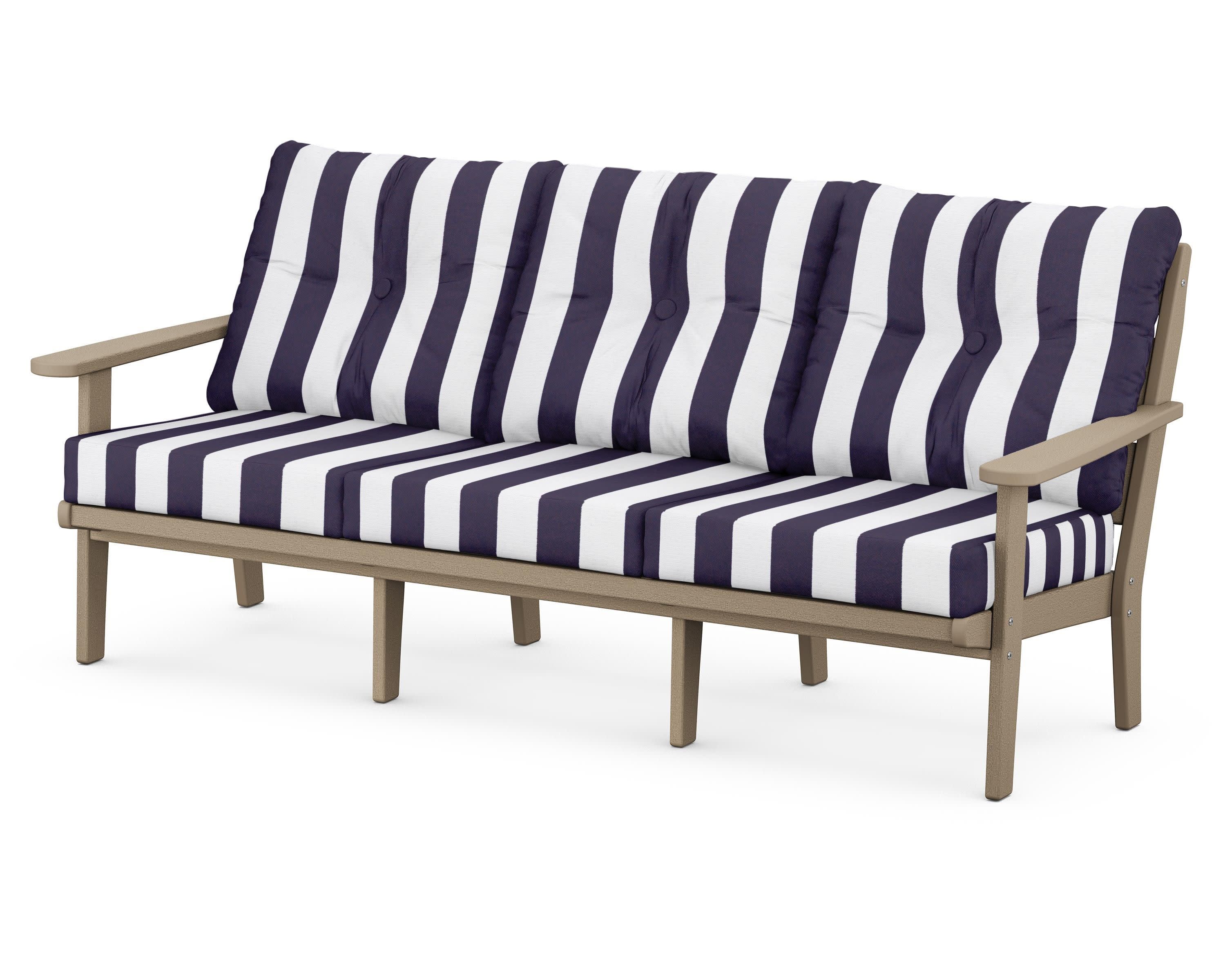 Lakeside Deep Seating Sofa in Vintage Sahara / Cabana Stripe Navy
