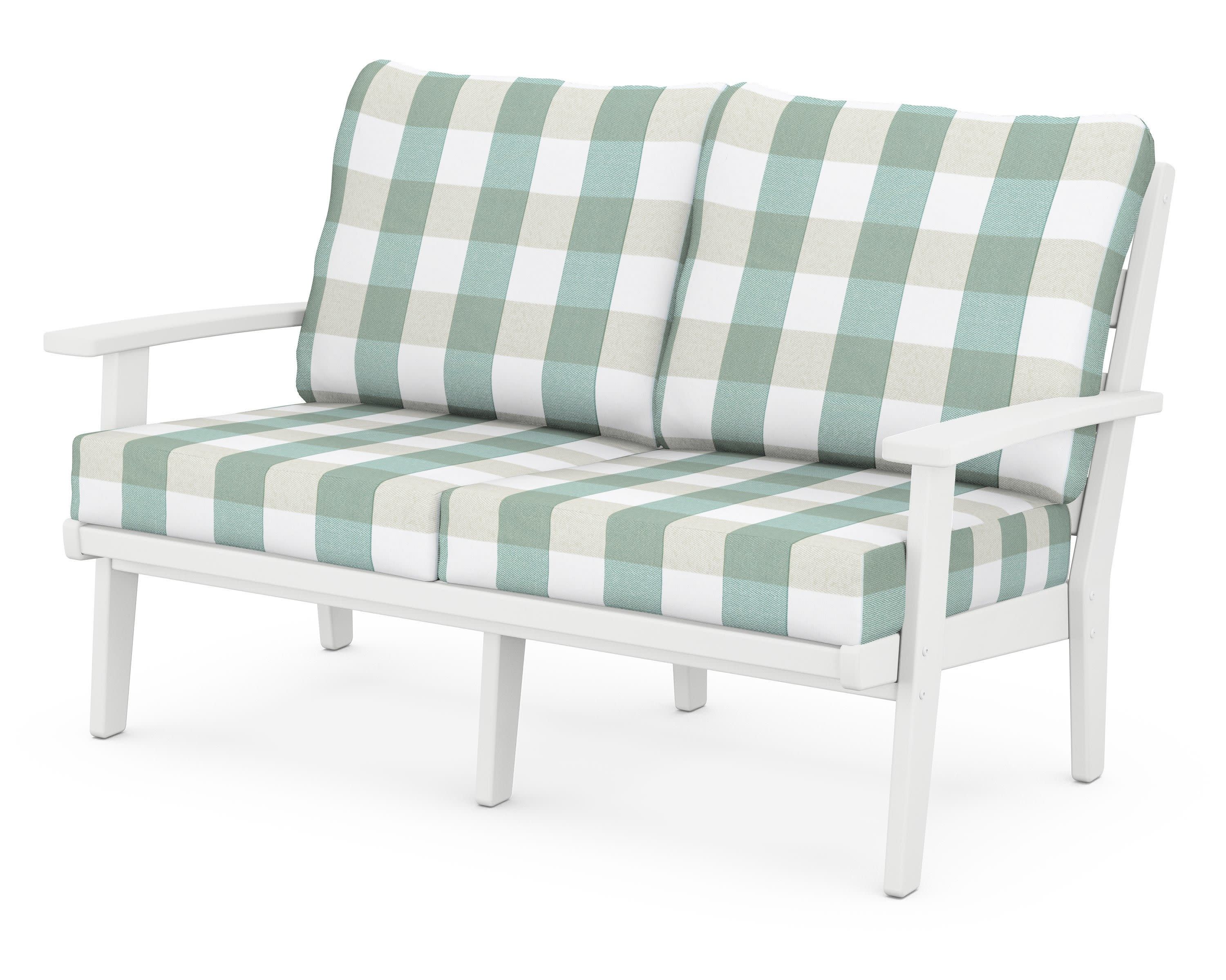 Grant Park Deep Seating Loveseat in White / Buffalo Plaid Glacier Spa