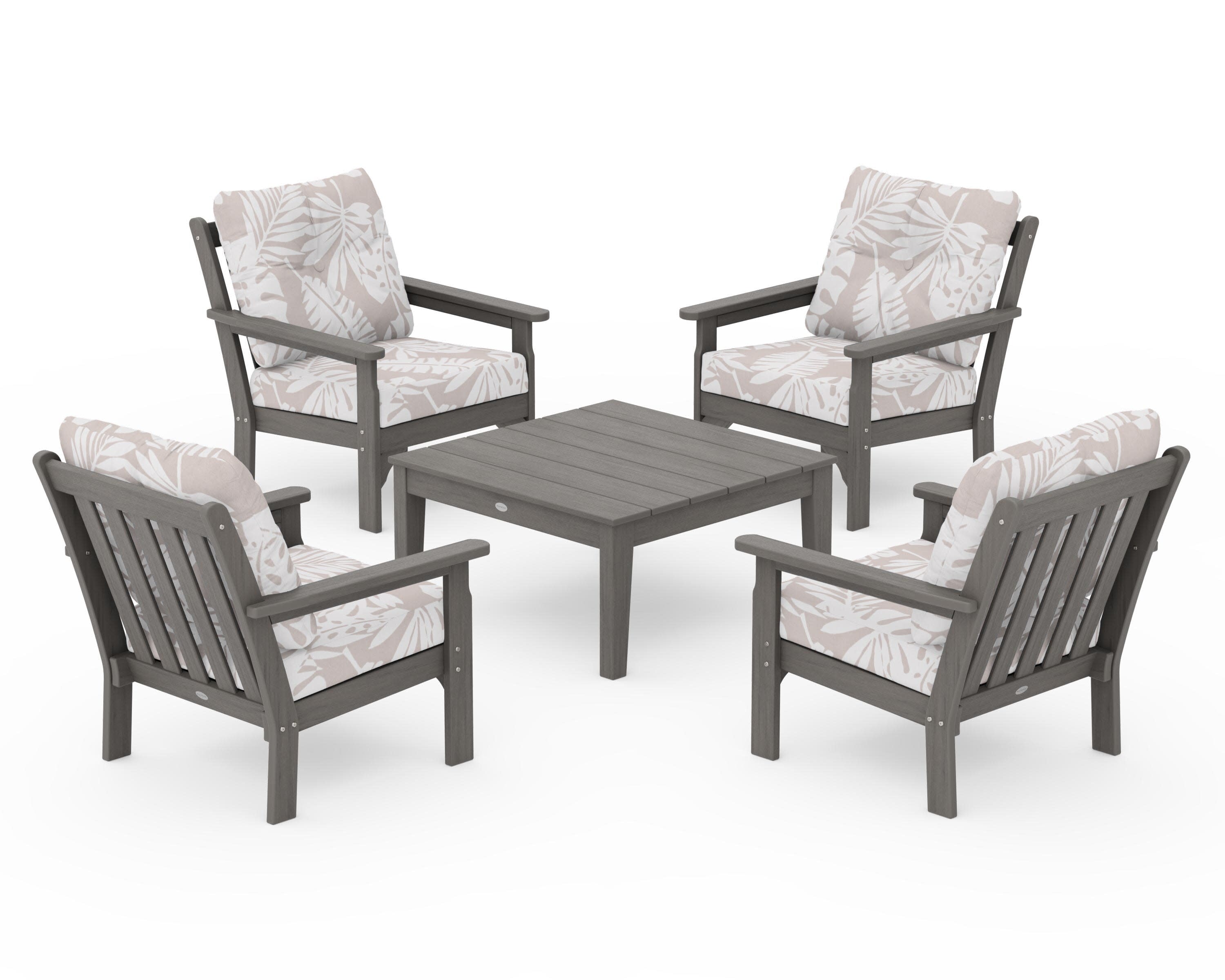 Vineyard 5-Piece Deep Seating Conversation Set in Driftwood / Leaf Dune Burlap