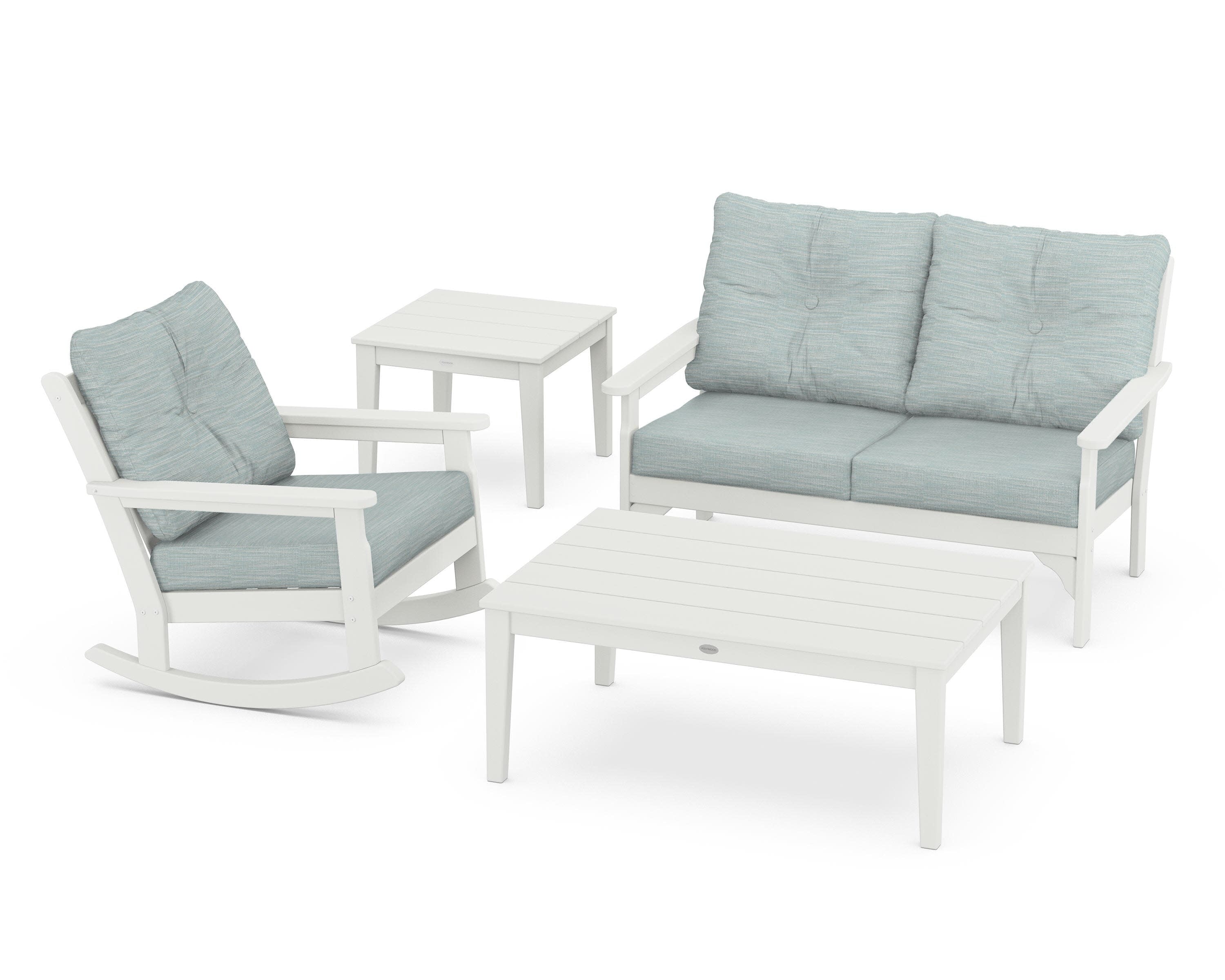Vineyard 4-Piece Deep Seating Rocker Set in Vintage White / Soothe Mist