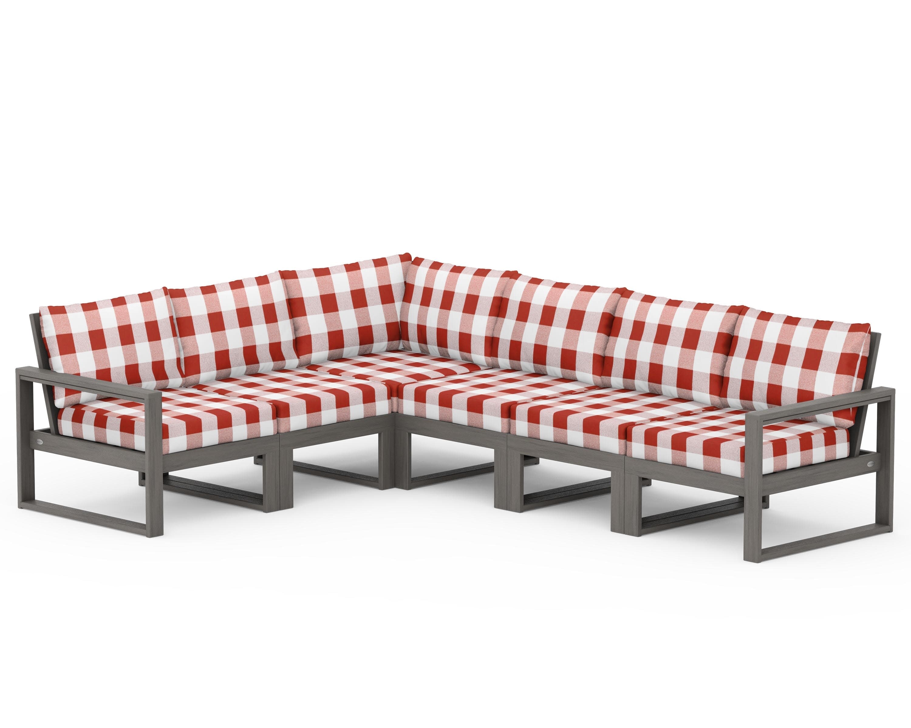 EDGE 6-Piece Modular Deep Seating Set in Driftwood / Buffalo Plaid Crimson
