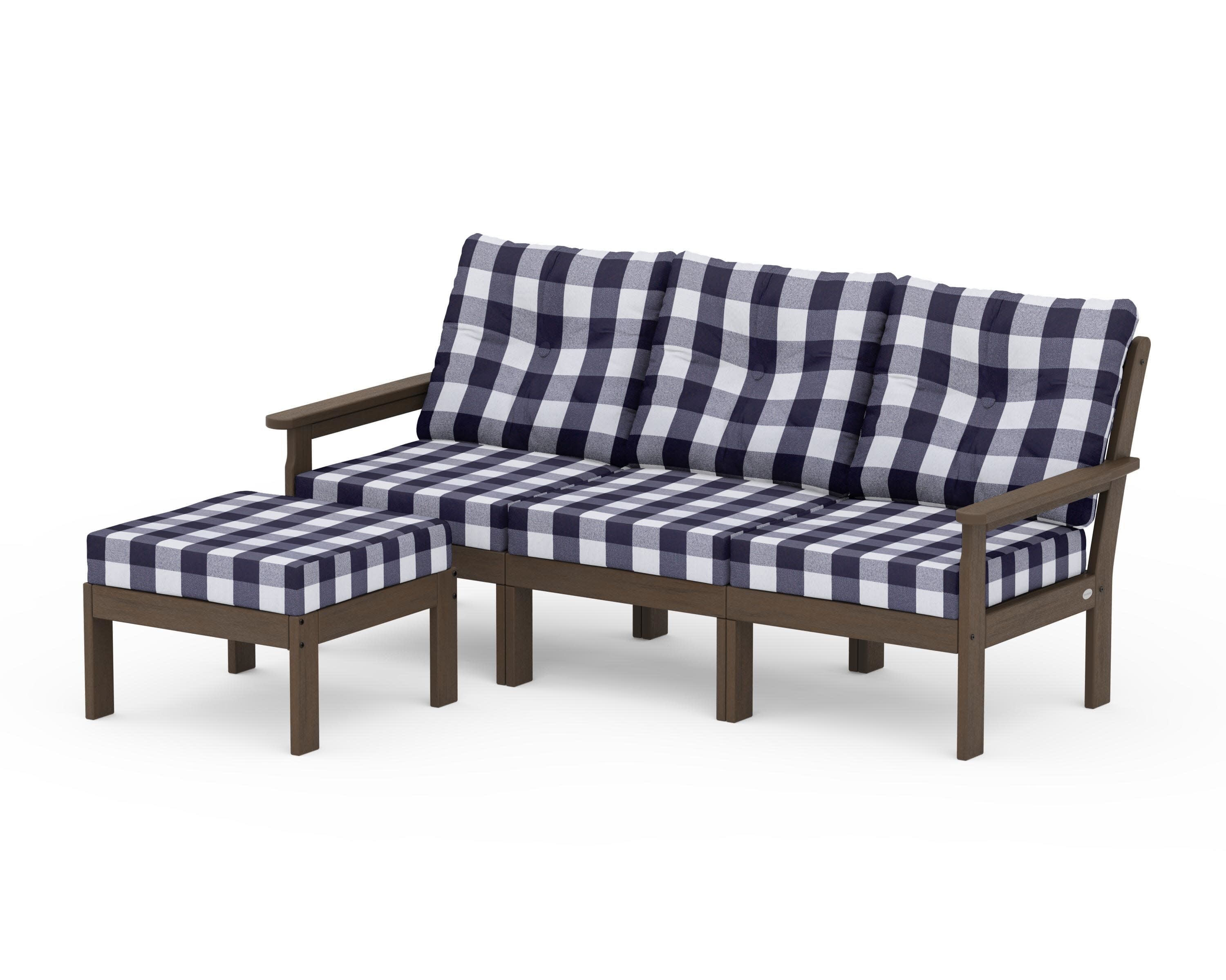 Vineyard 4-Piece Sectional with Ottoman in Kona / Buffalo Plaid Navy