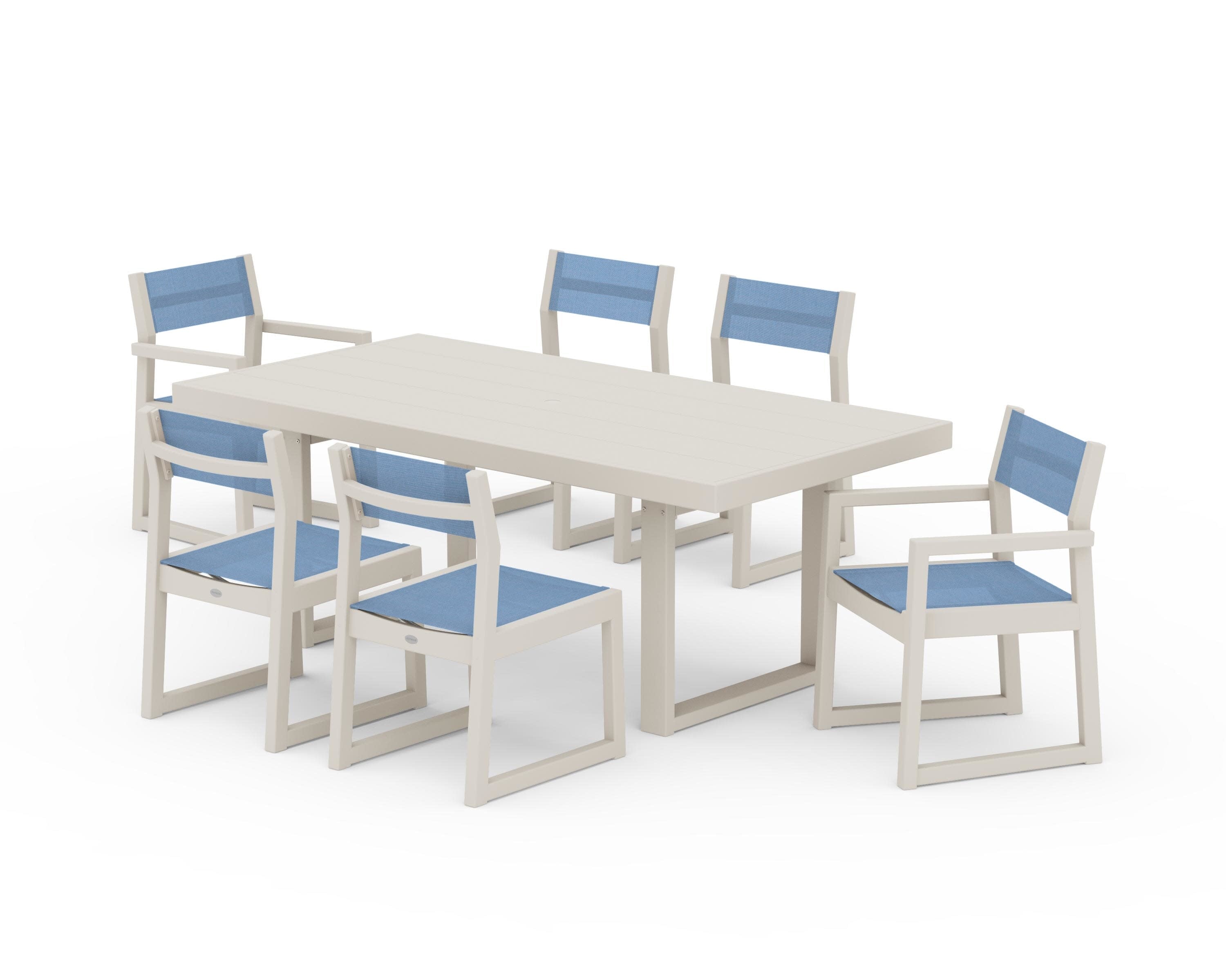 EDGE Sling 7-Piece Dining Set in Sand / Poolside Sling