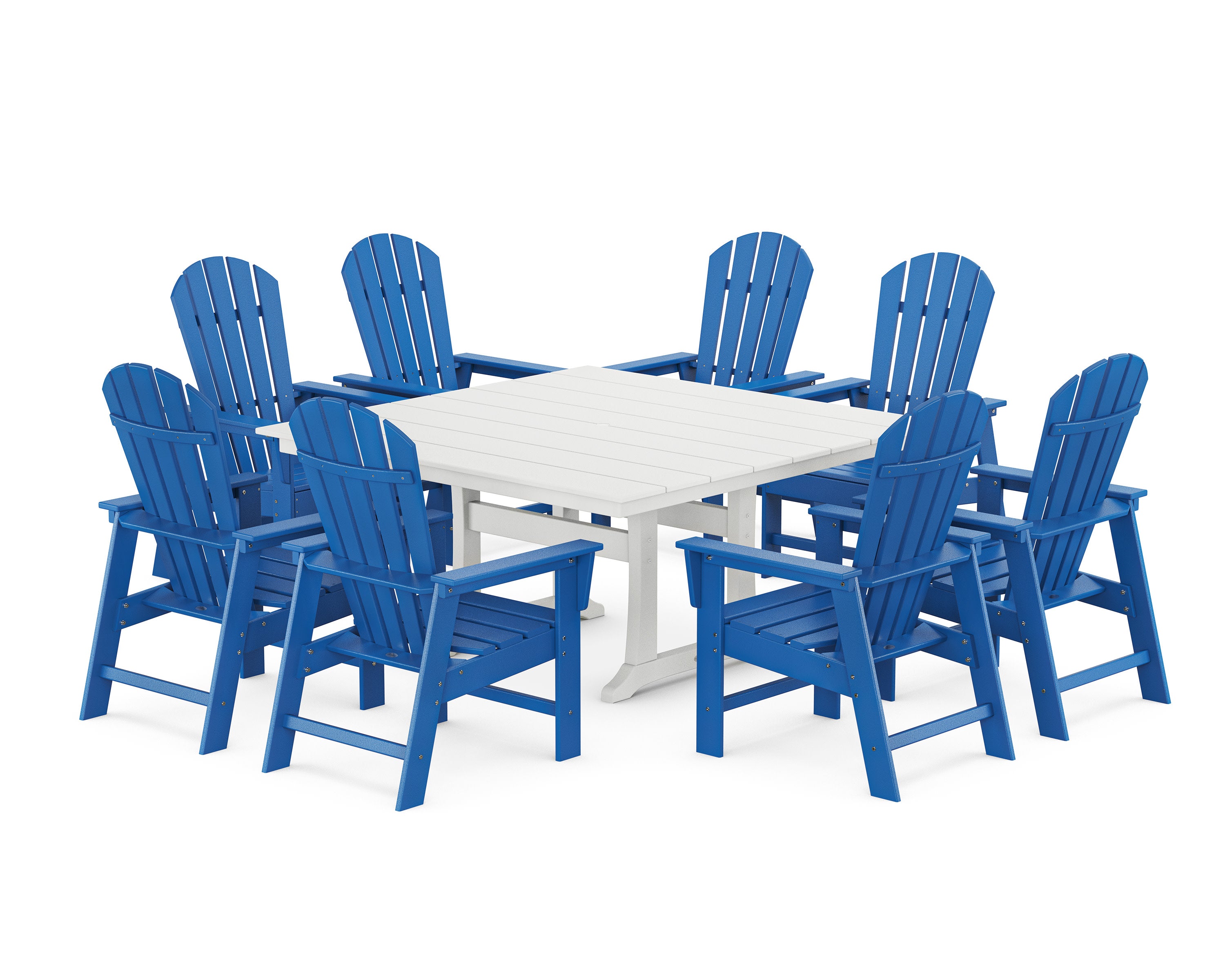 South Beach 9-Piece Square Farmhouse Dining Set with Trestle Legs in Pacific Blue / White