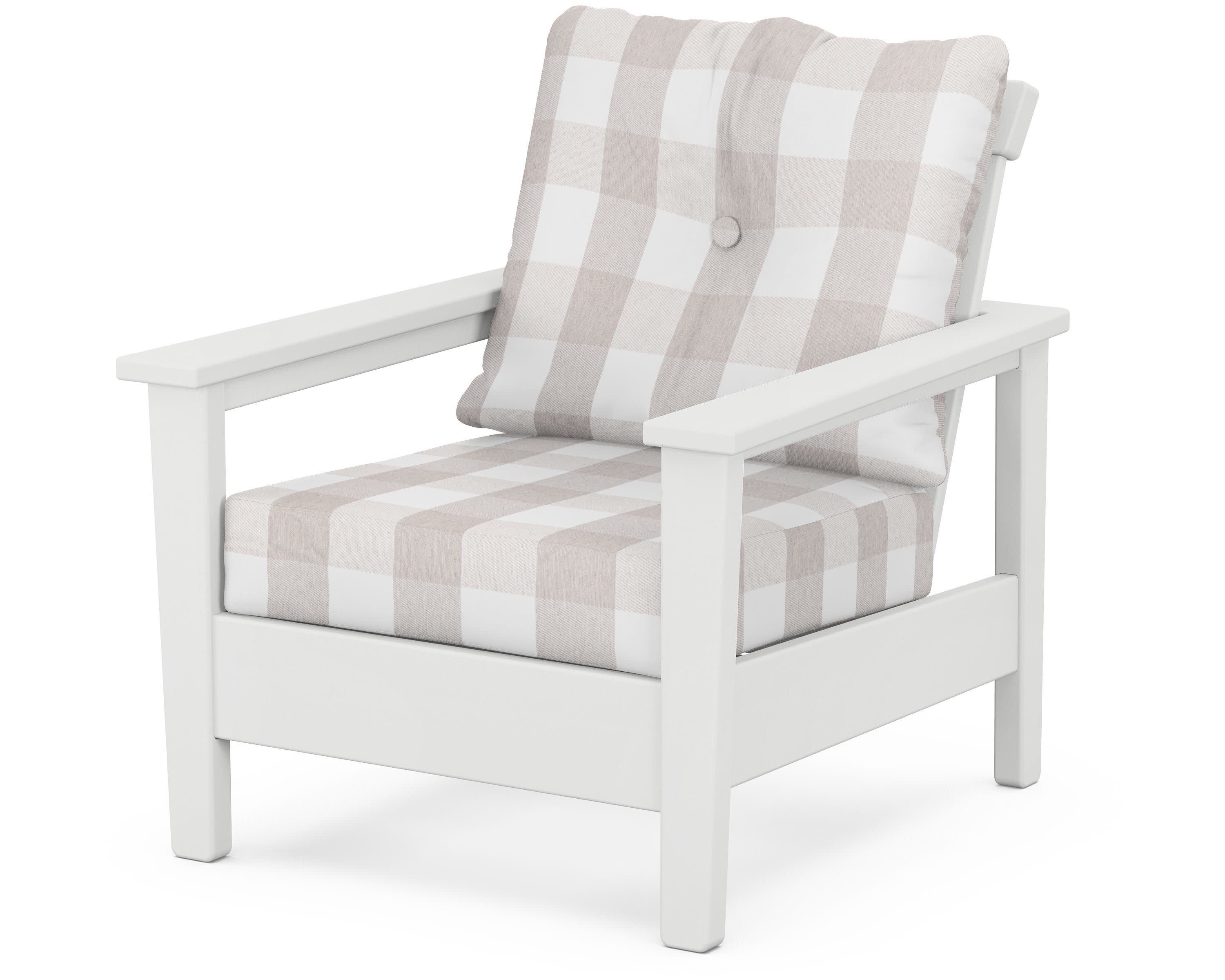 Prescott Deep Seating Chair in White / Buffalo Plaid Dune Burlap
