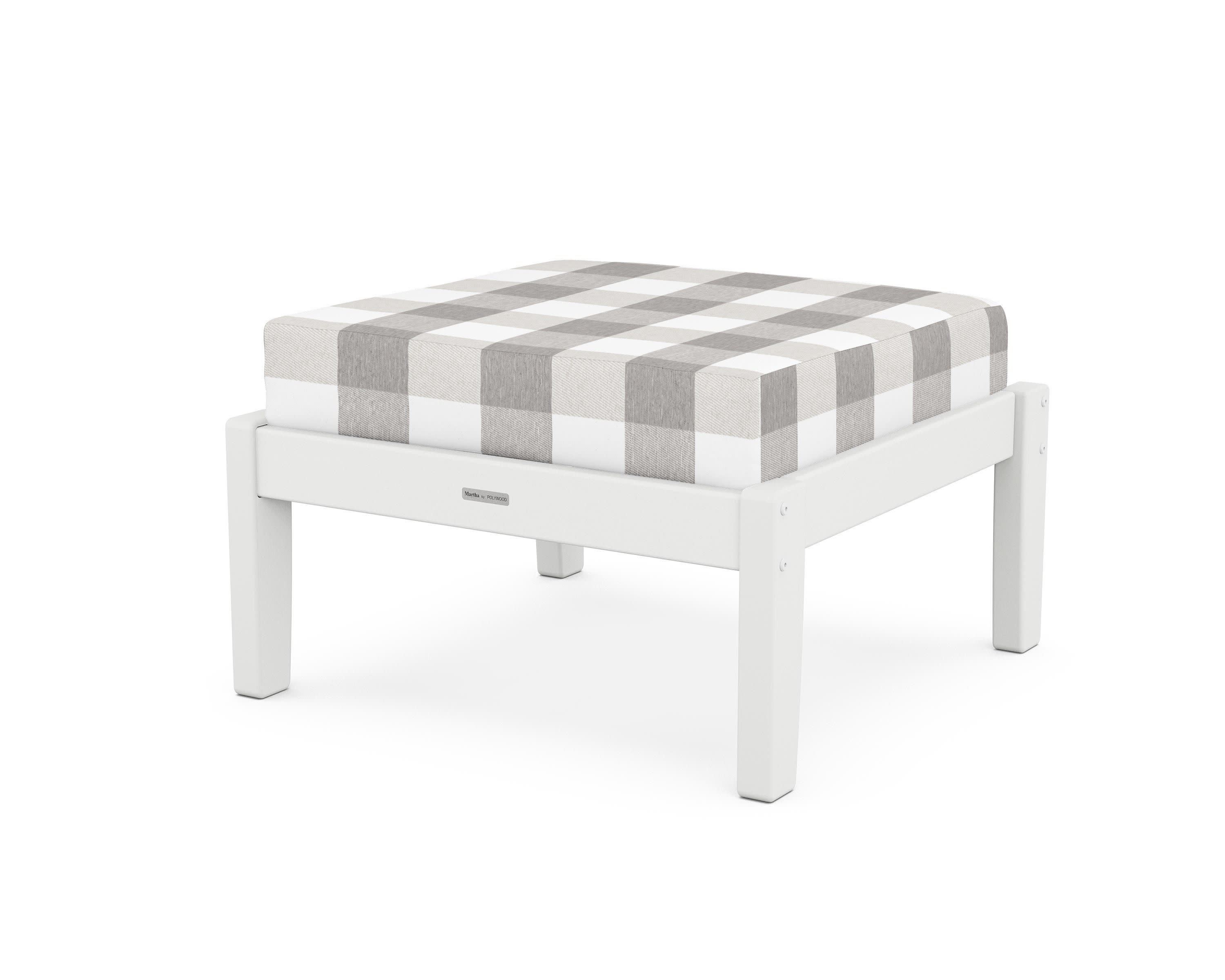 Chinoiserie Deep Seating Ottoman in White / Buffalo Plaid Grey Mist