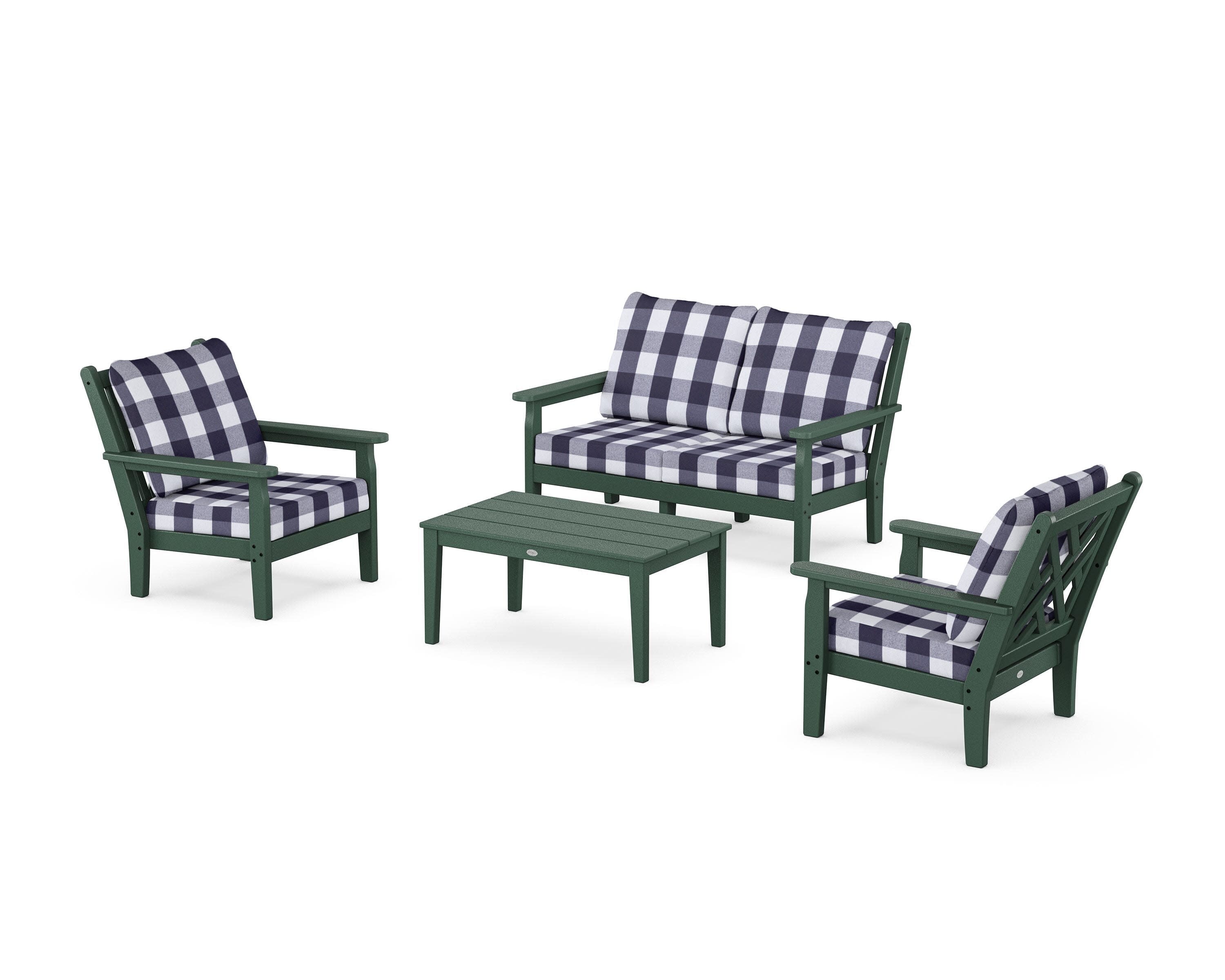 Chippendale 4-Piece Deep Seating Set with Loveseat in Green / Buffalo Plaid Navy