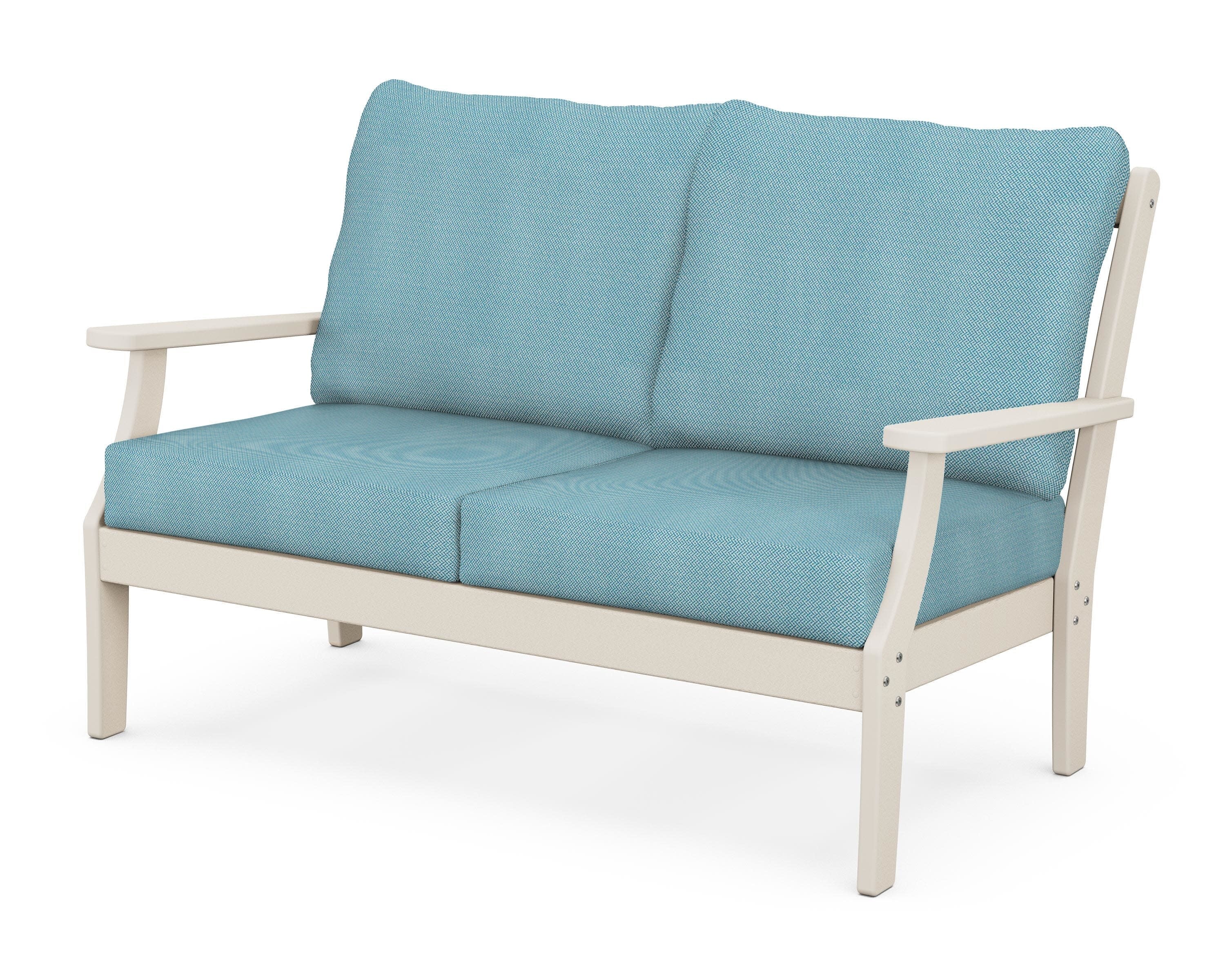 Braxton Deep Seating Loveseat in Sand / Lattice Sky Blue