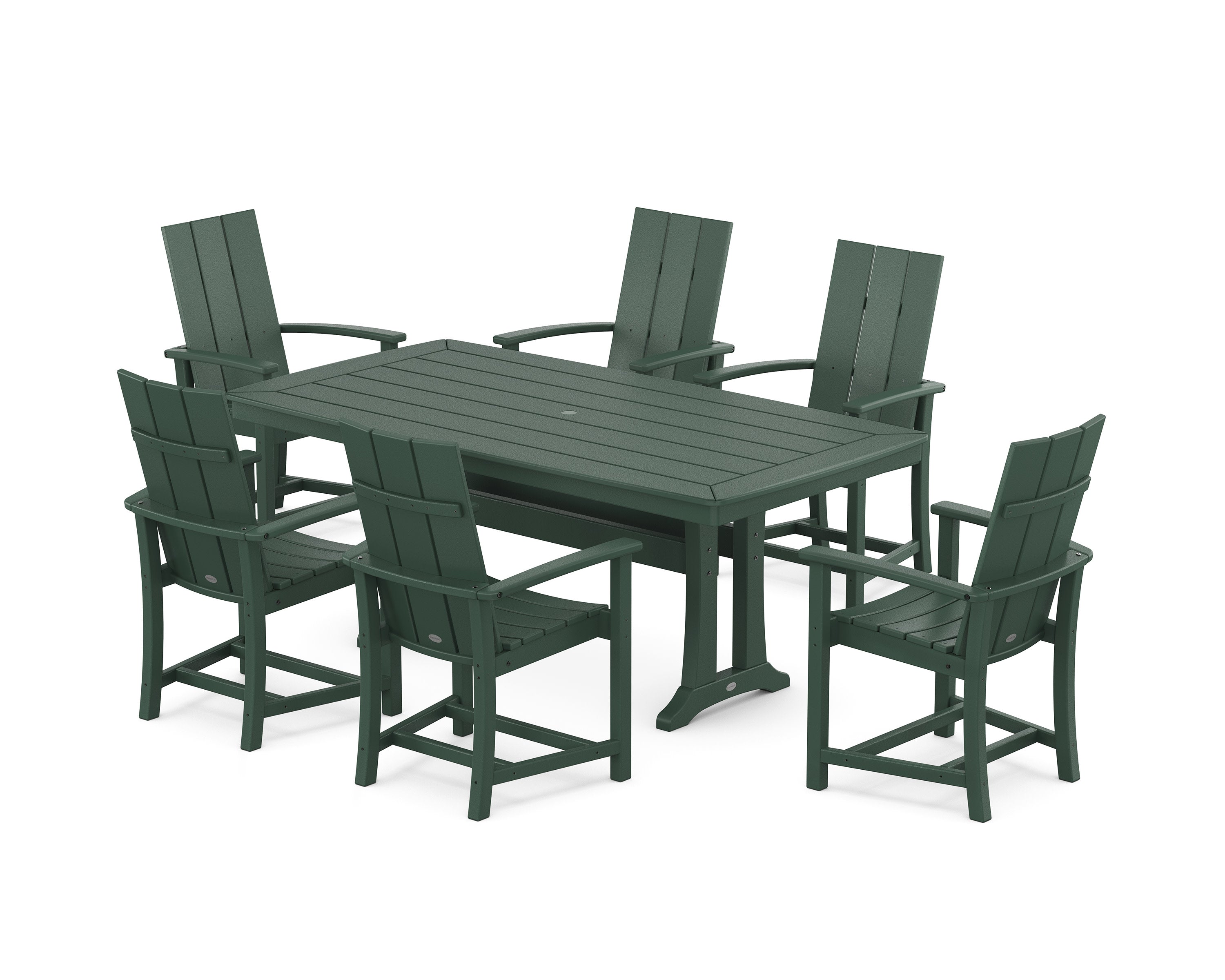 Modern Adirondack 7-Piece Dining Set with Trestle Legs in Green