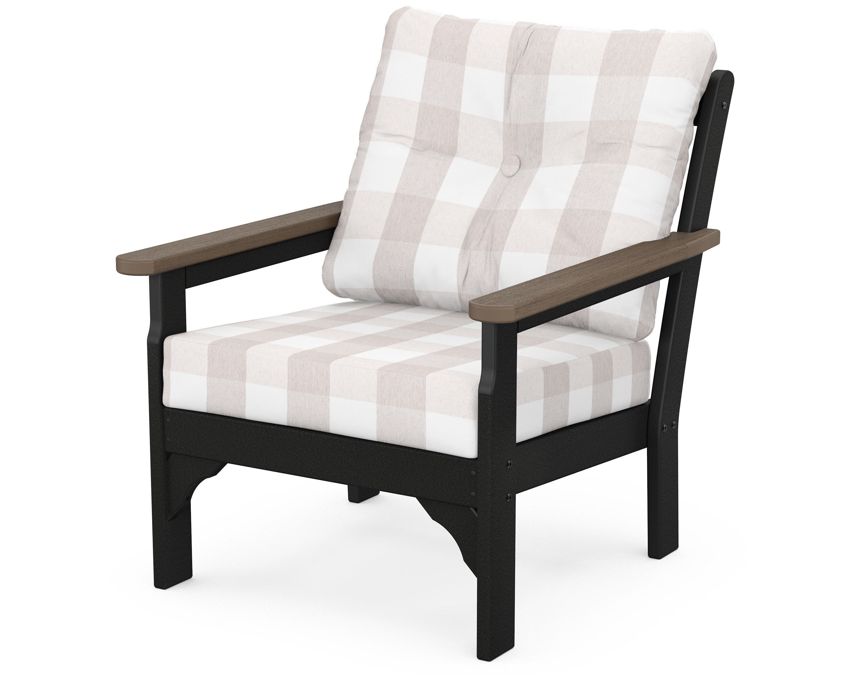 Vineyard Deep Seating Chair in Black / Kona / Buffalo Plaid Dune Burlap
