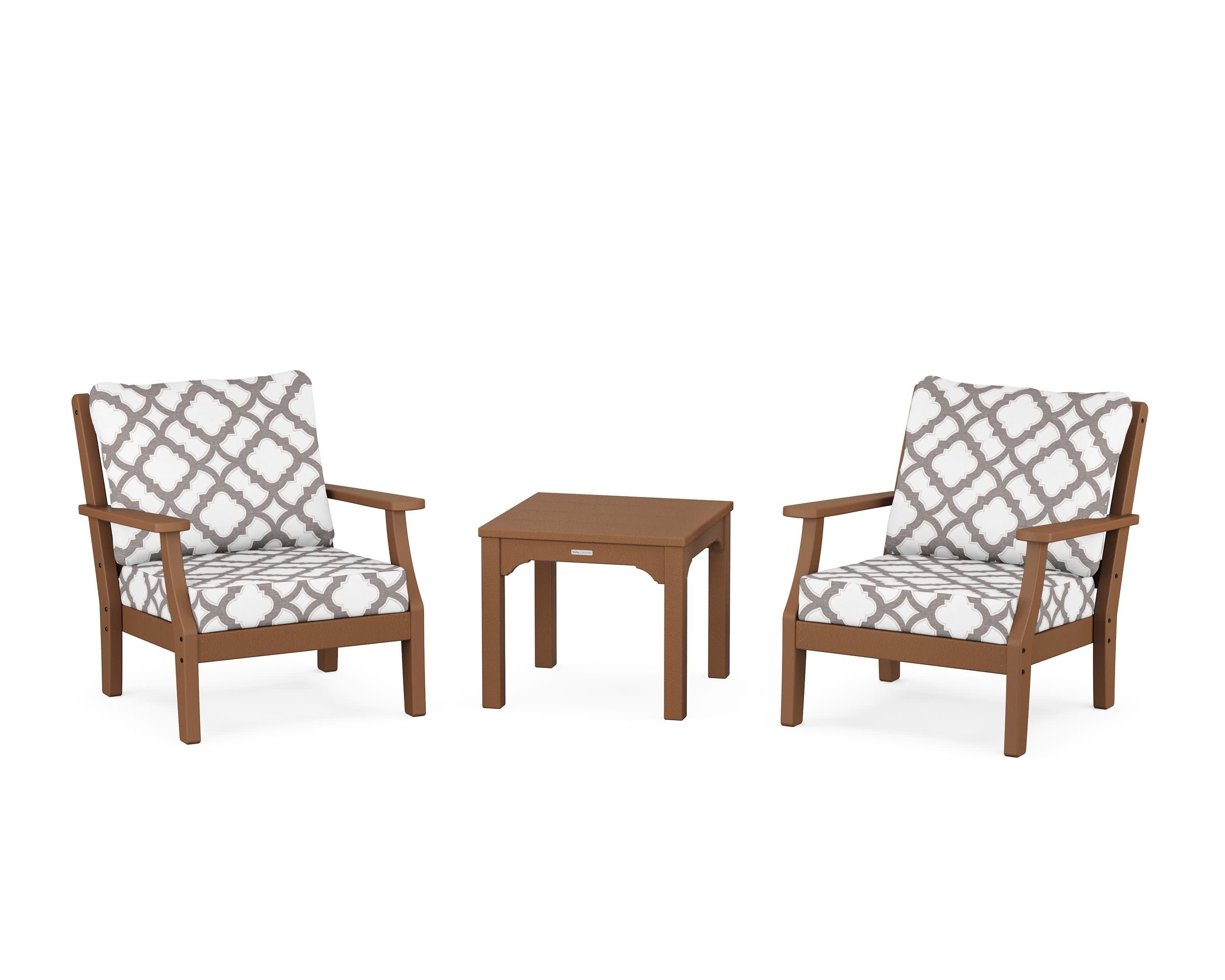Chinoiserie 3-Piece Deep Seating Set in Teak / Trellis Grey Mist