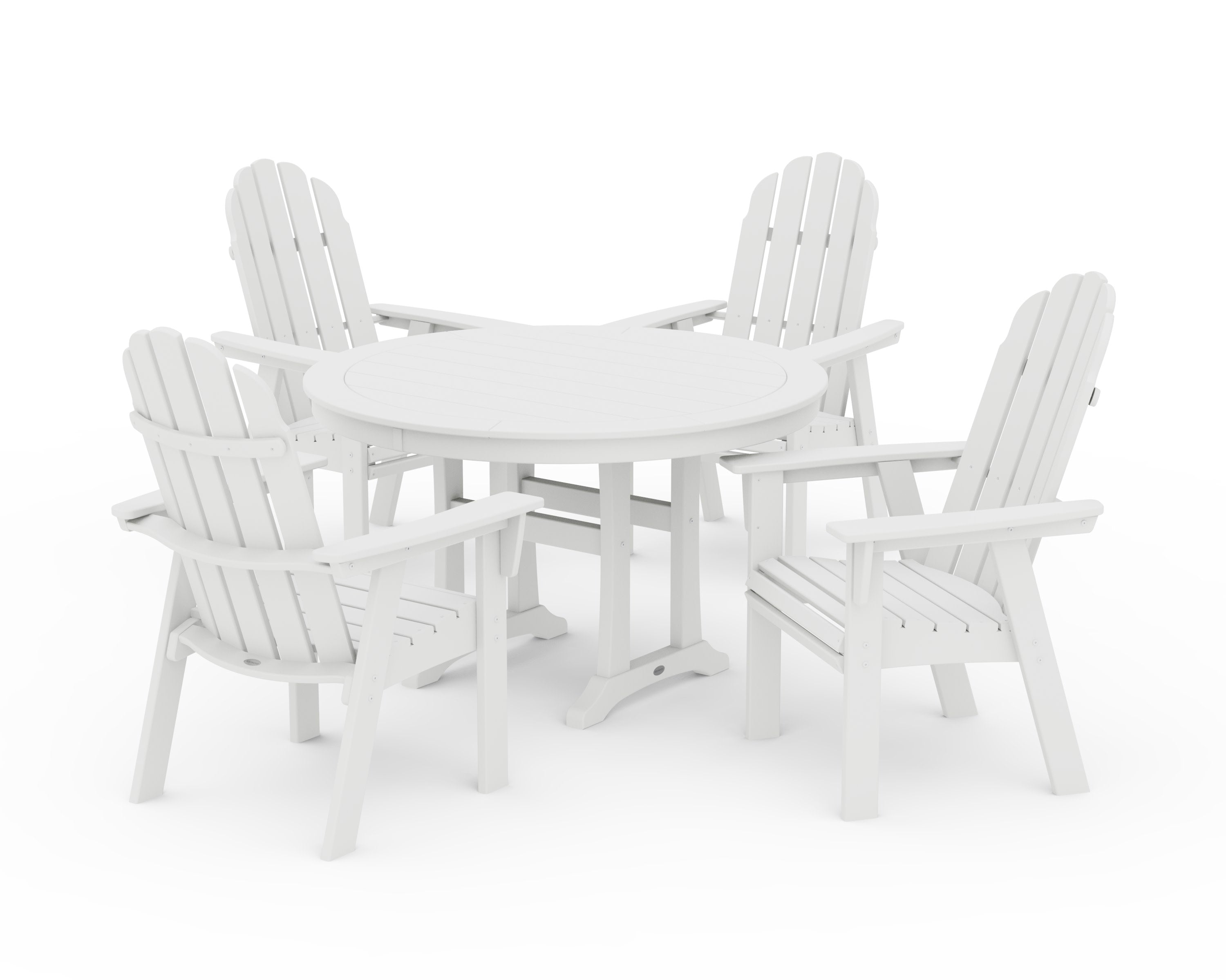 Vineyard Curveback Adirondack 5-Piece Nautical Trestle Dining Set in White