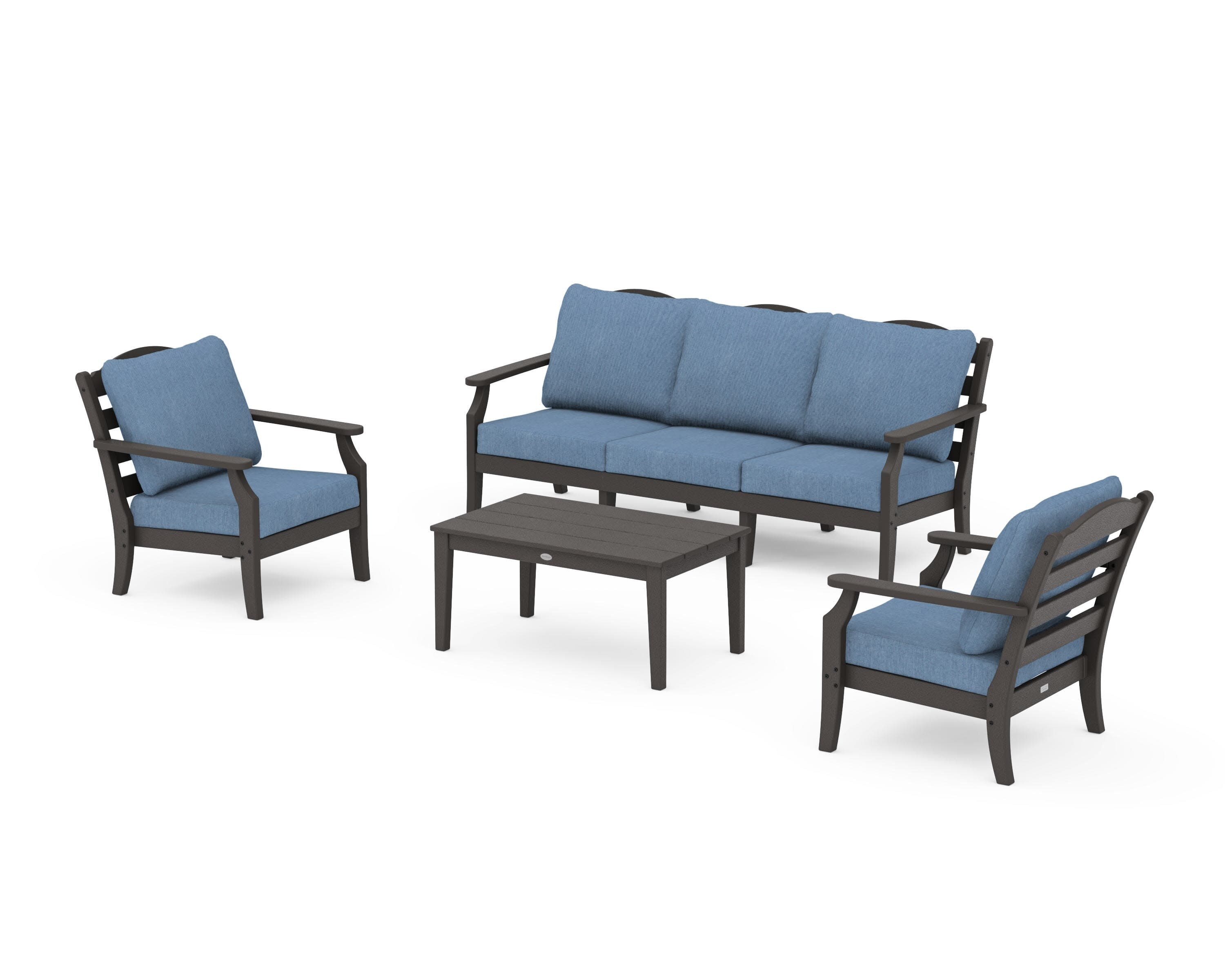 Savannah 4-Piece Deep Seating Set with Sofa in Vintage Coffee / Sky Blue