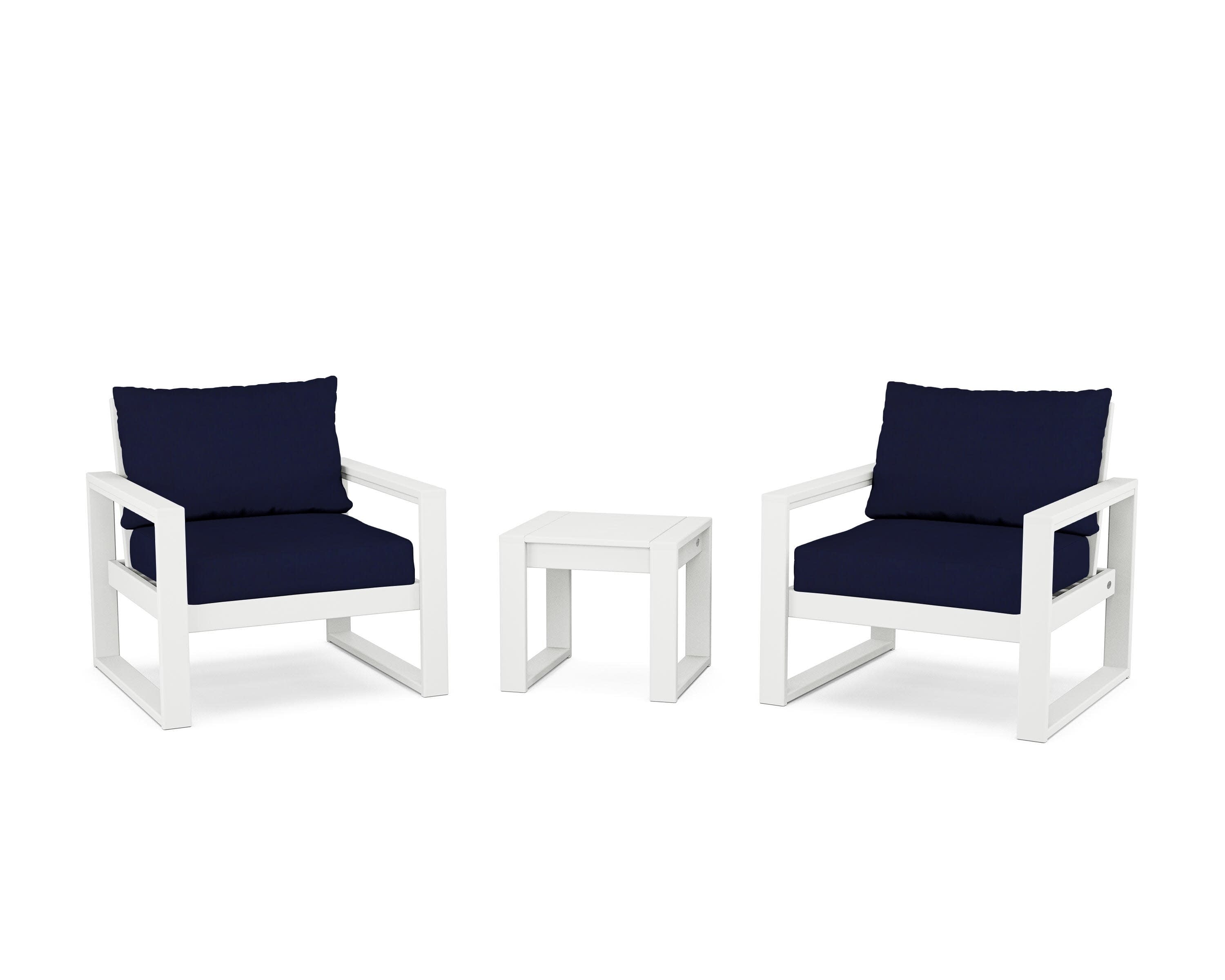EDGE Sectional 3-Piece Deep Seating Set in White / Navy