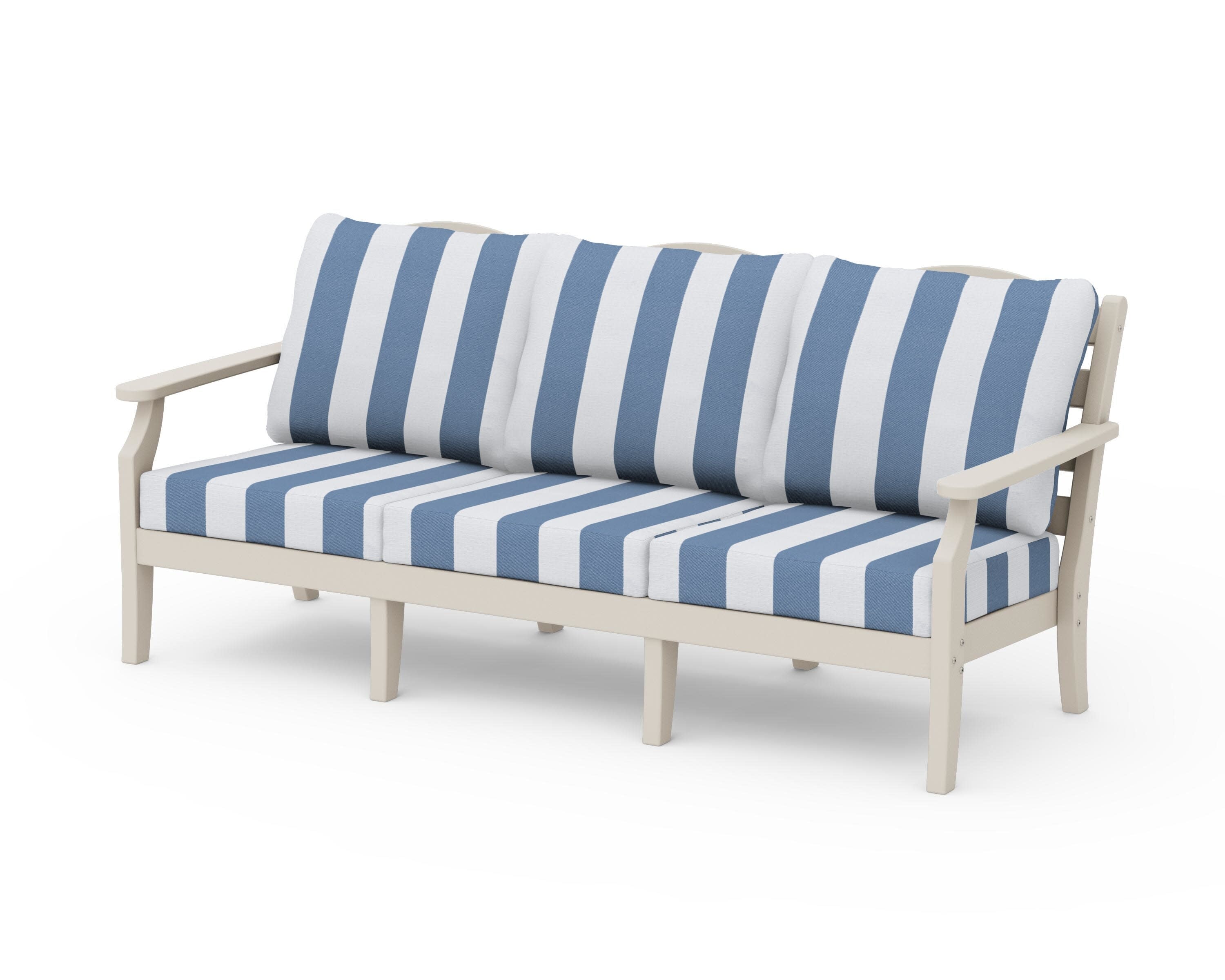 Savannah Deep Seating Sofa in Sand / Cabana Stripe Sky Blue