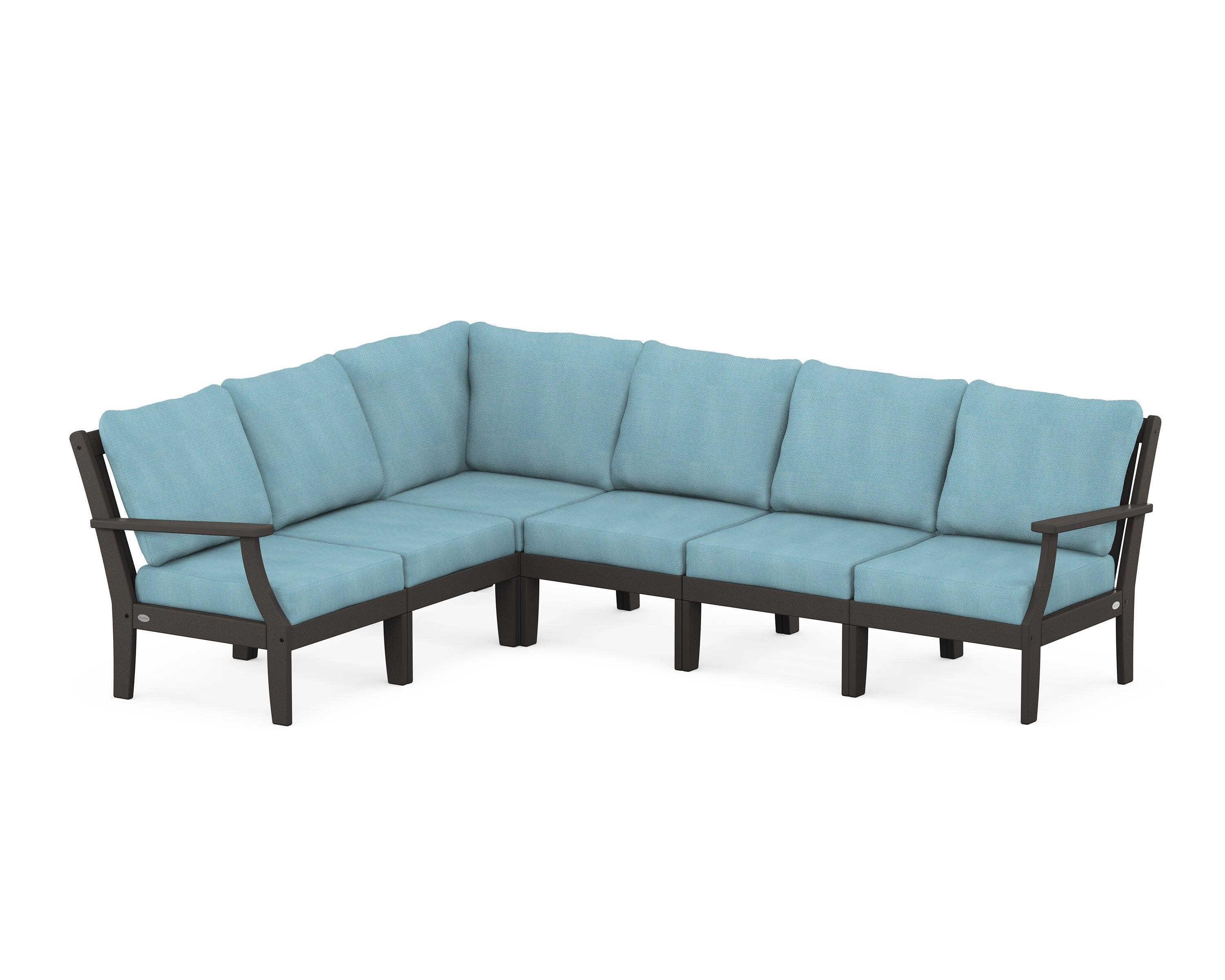 Braxton Modular 6-Piece Deep Seating Set in Vintage Coffee / Lattice Sky Blue