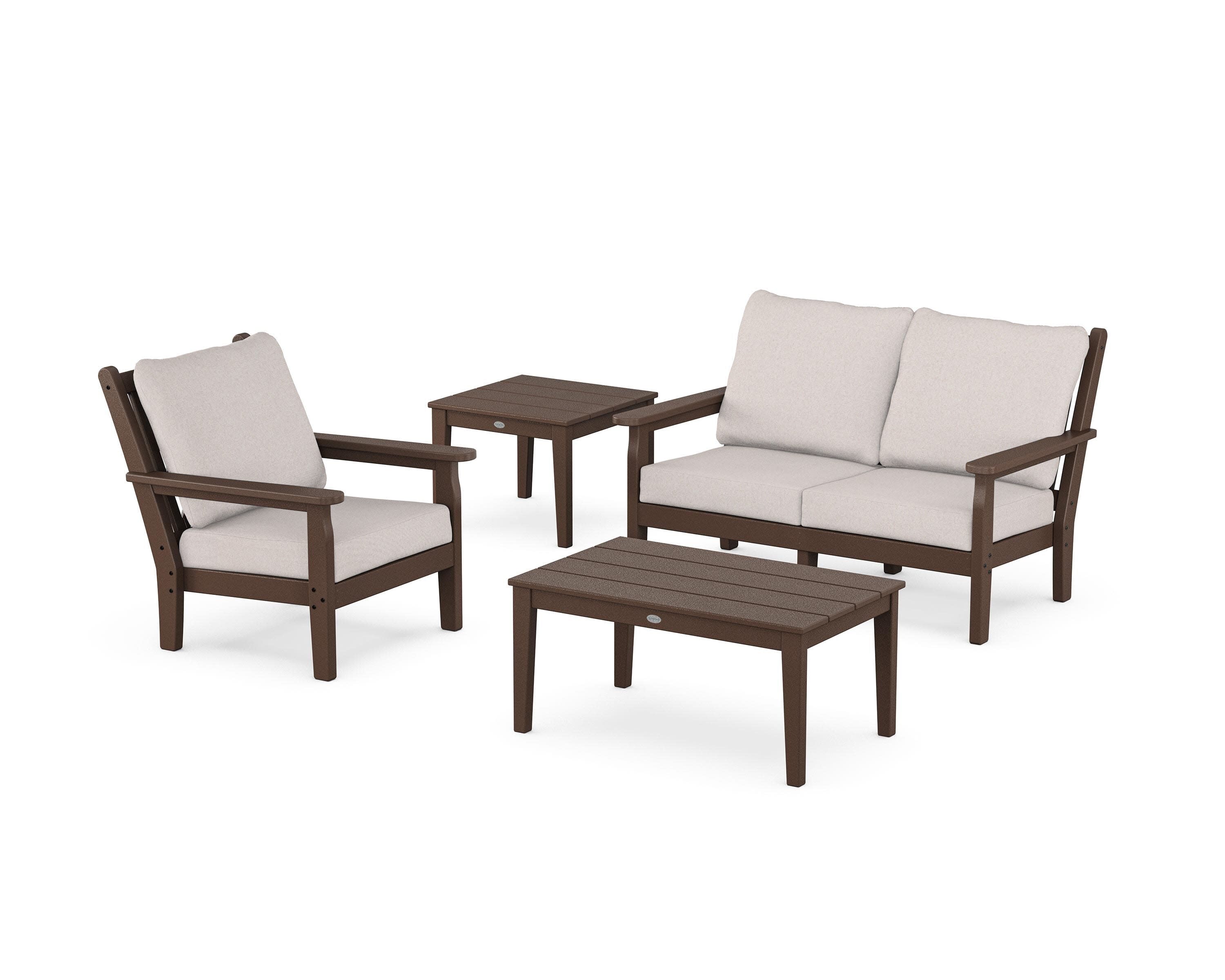 Chippendale 4-Piece Deep Seating Set in Mahogany / Dune Burlap
