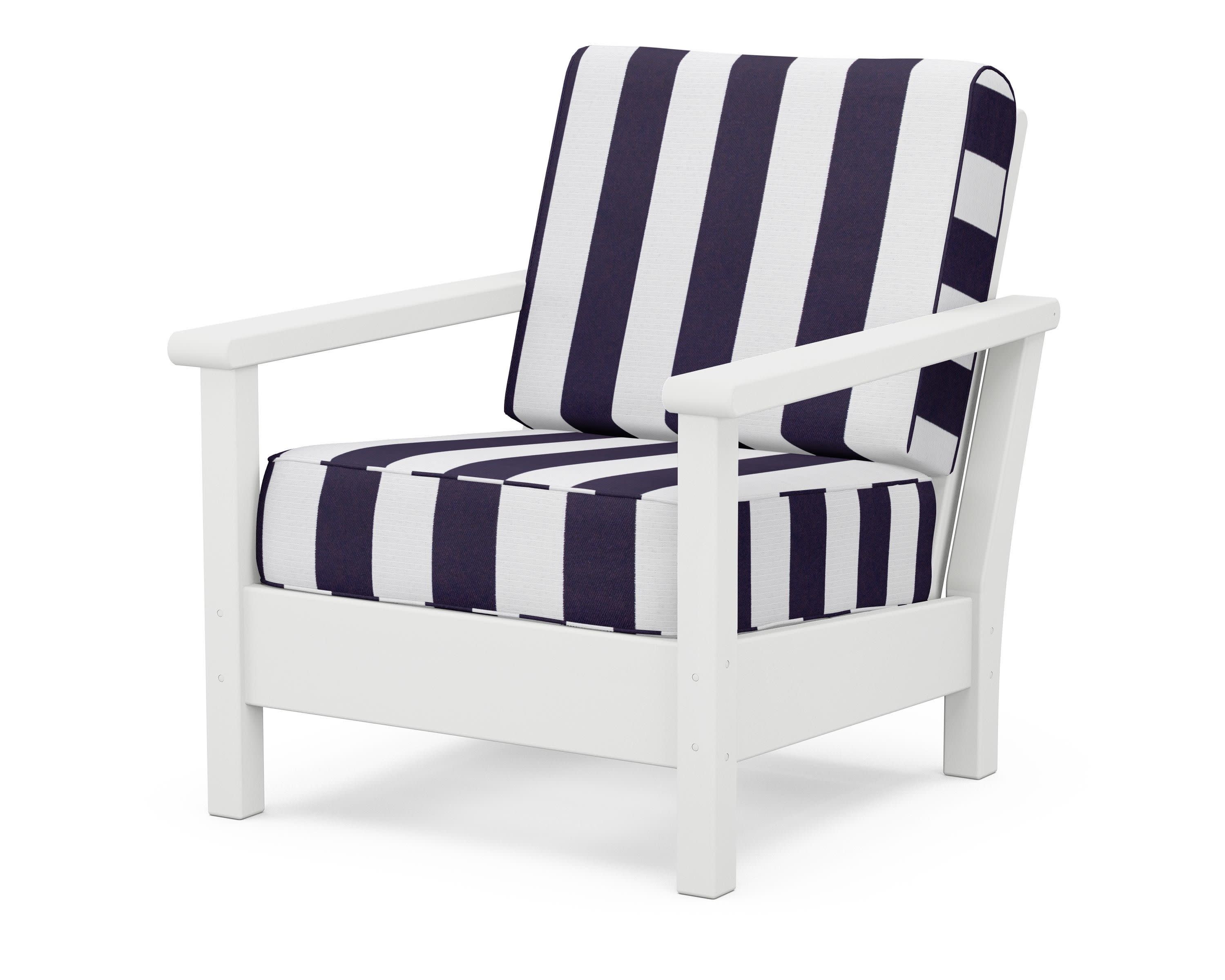 Harbour Deep Seating Chair in White / Cabana Stripe Navy