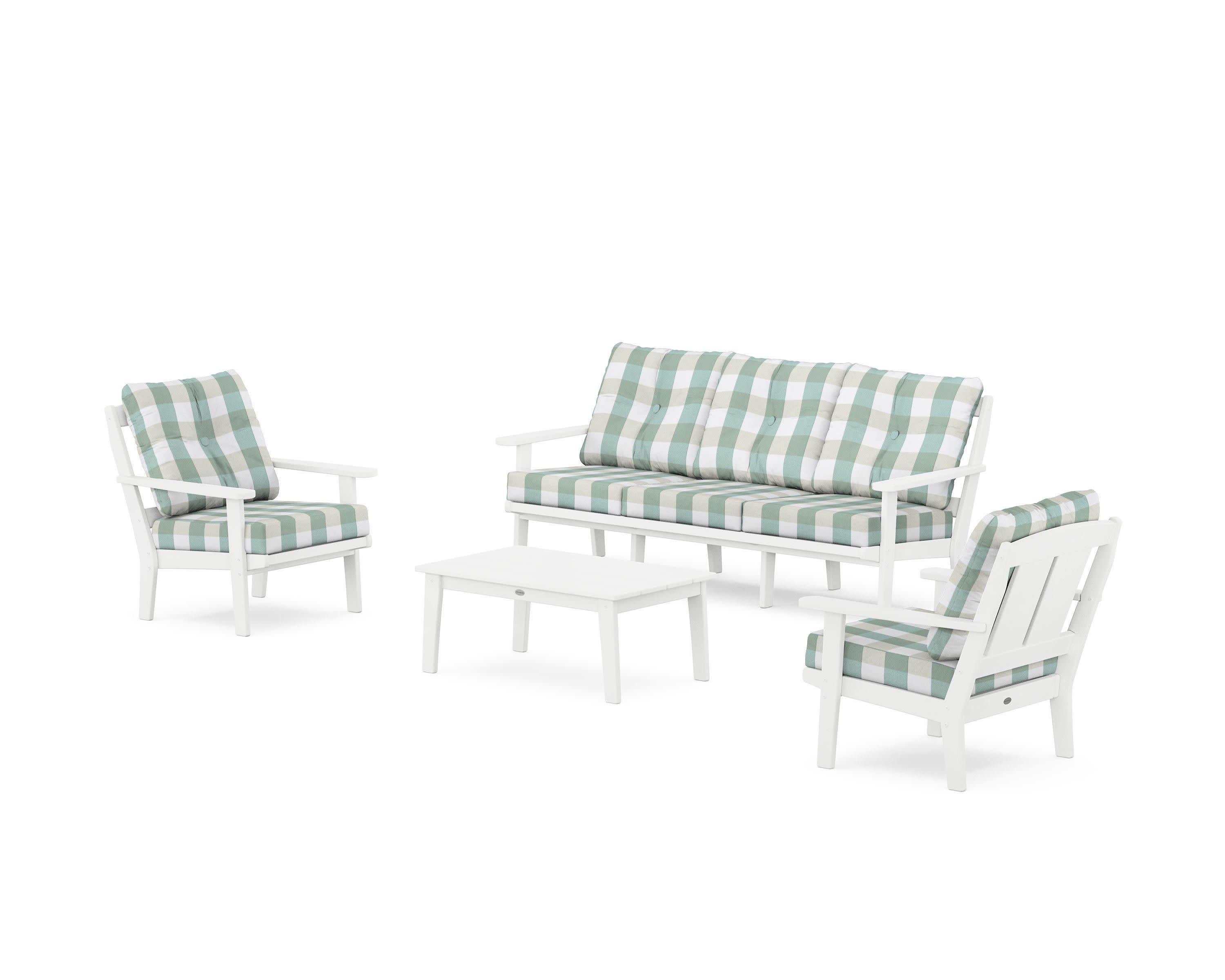 Mission 4-Piece Deep Seating Set with Sofa in White / Buffalo Plaid Glacier Spa