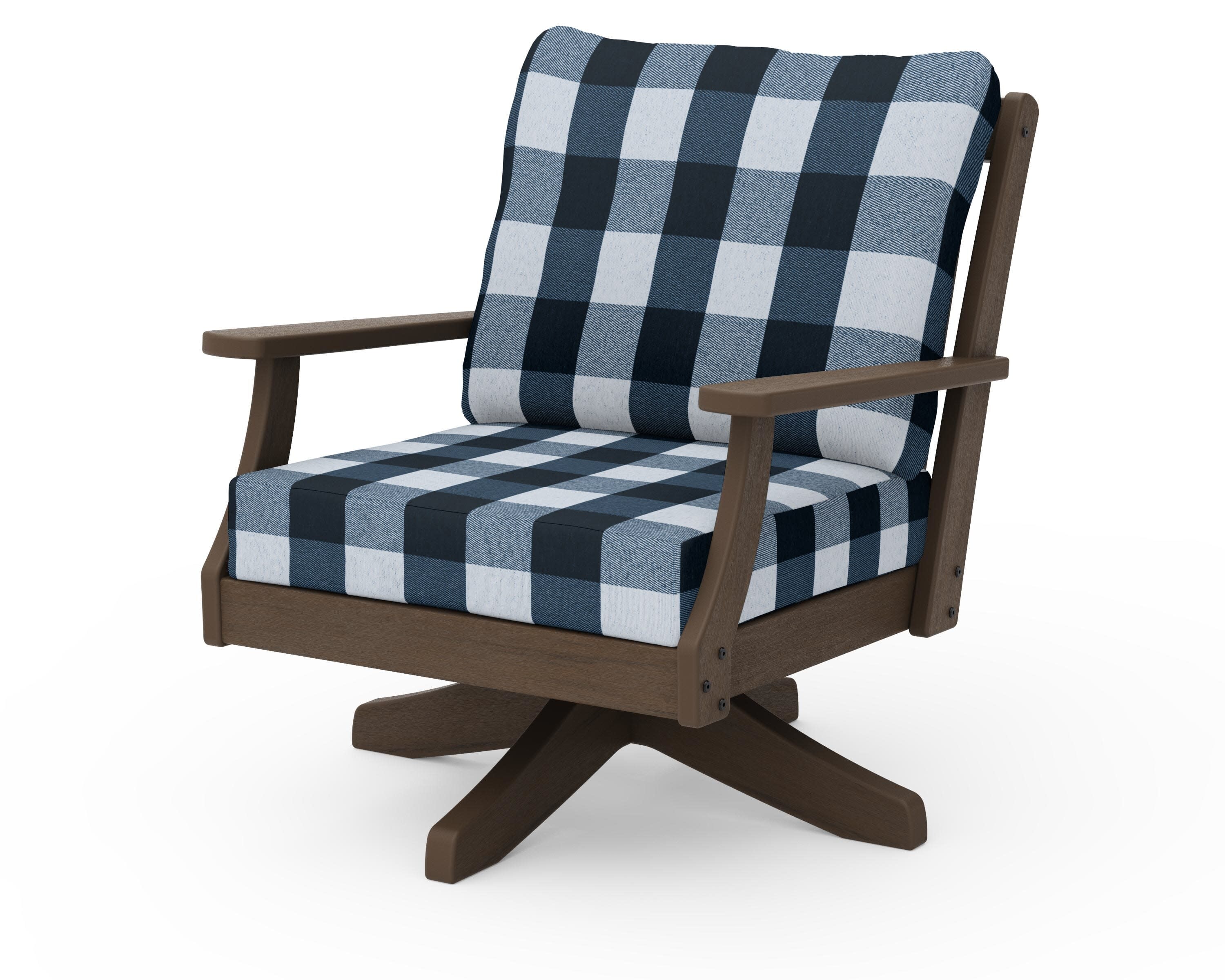 Braxton Deep Seating Swivel Chair in Kona / Buffalo Plaid Marine Indigo