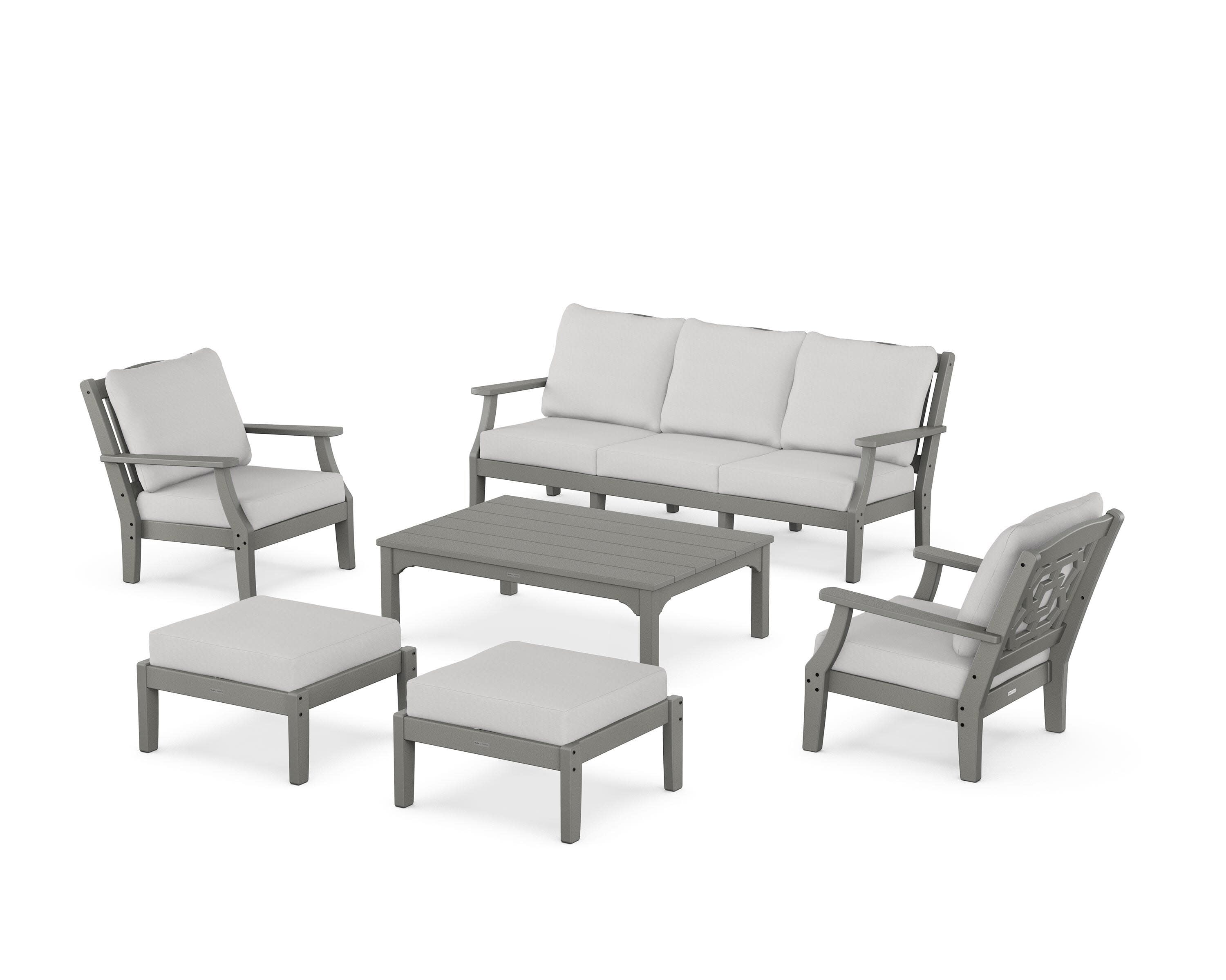 Chinoiserie 6-Piece Lounge Sofa Set in Slate Grey / Diamond in the Rough