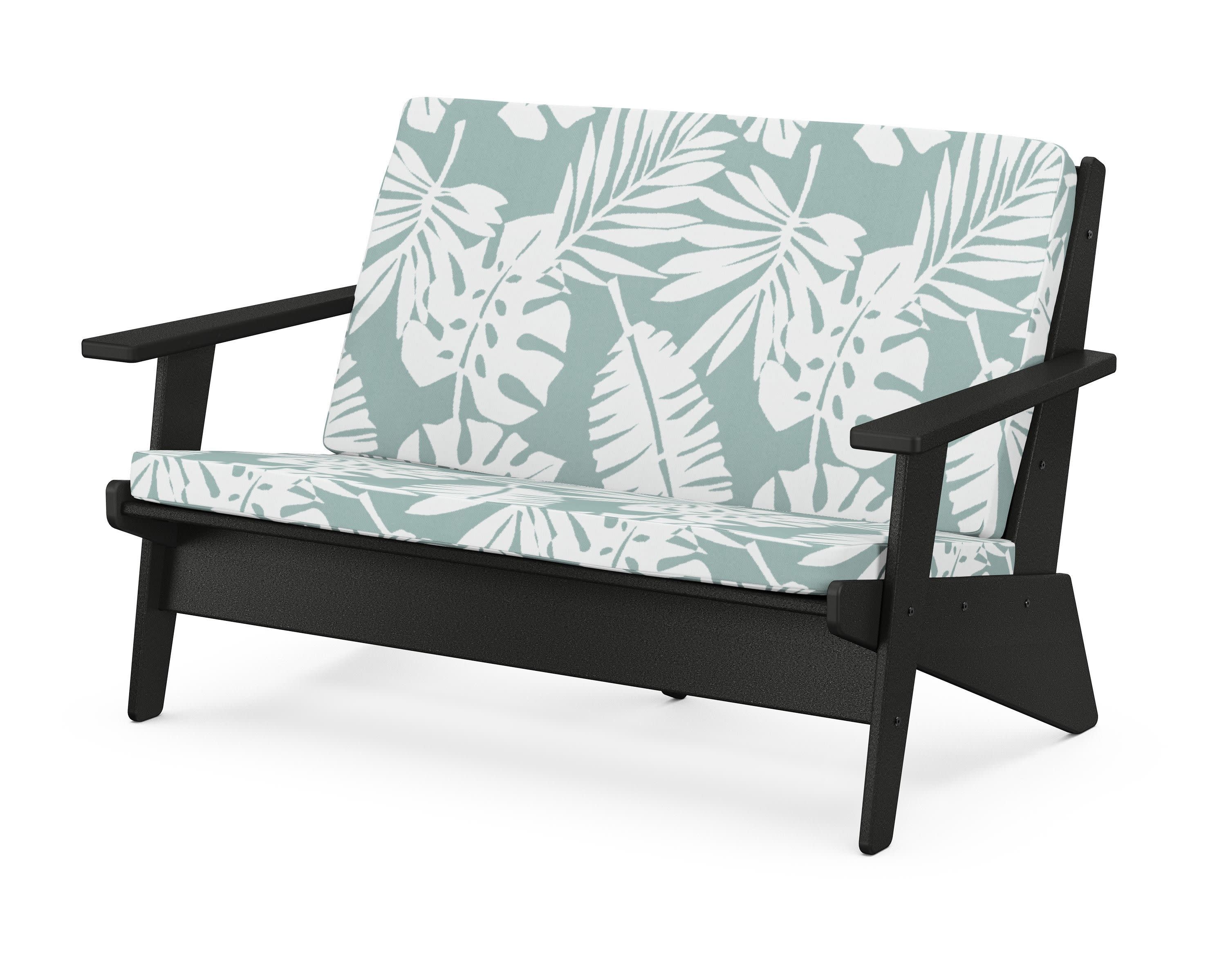Riviera Modern Lounge Loveseat in Black / Leaf Glacier Spa