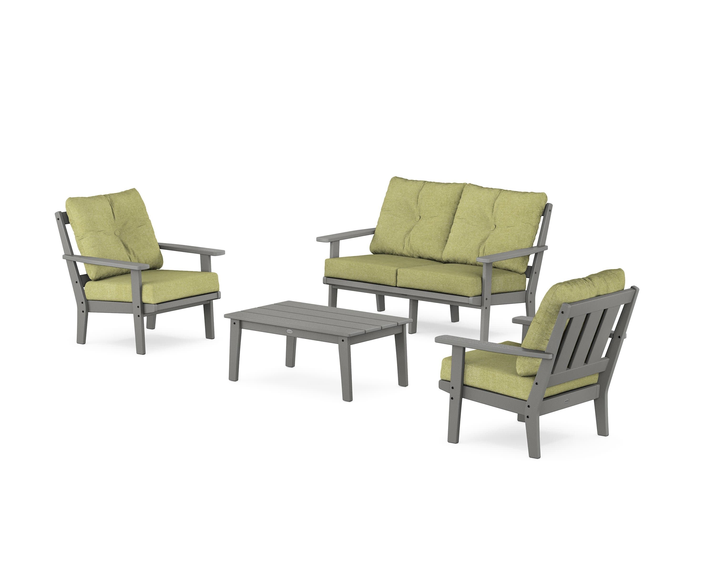 Oxford 4-Piece Deep Seating Set with Loveseat in Slate Grey / Chartreuse Boucle