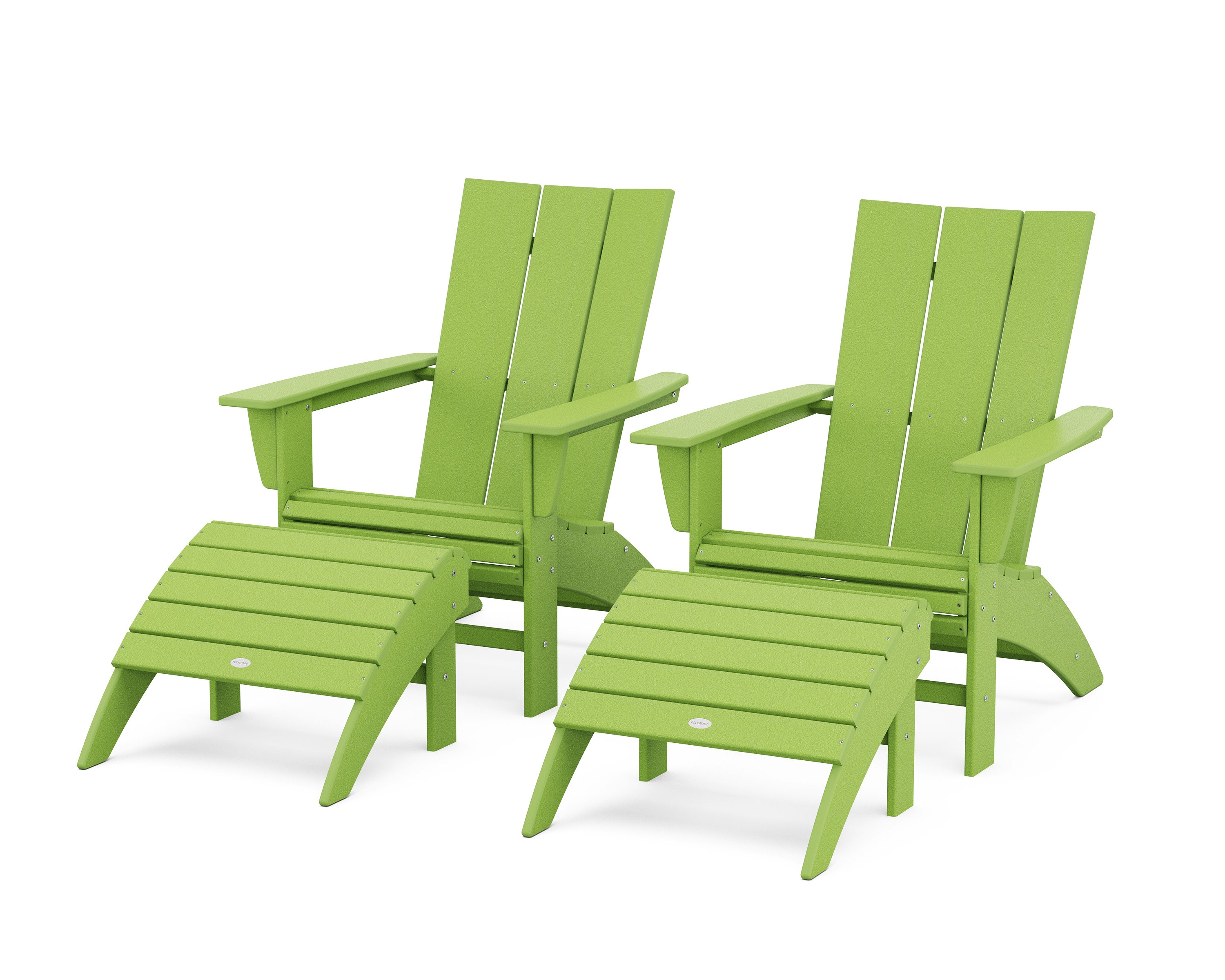 Modern Curveback Adirondack Chair 4-Piece Set with Ottomans in Lime