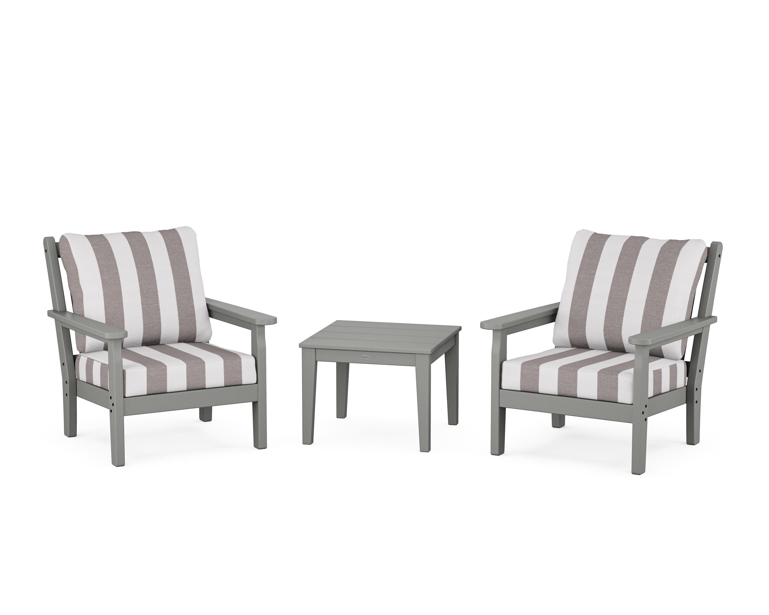 Chippendale 3-Piece Deep Seating Set in Slate Grey / Cabana Stripe Grey Mist